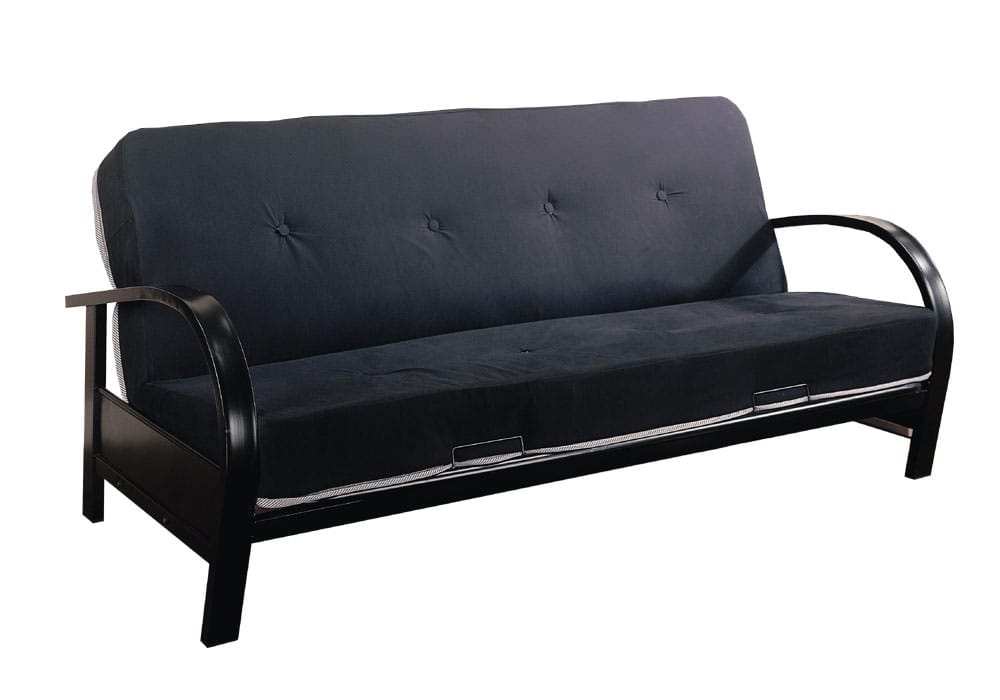 Contemporary Black Metal Futon Bed with Mattress Package (Full Size)
