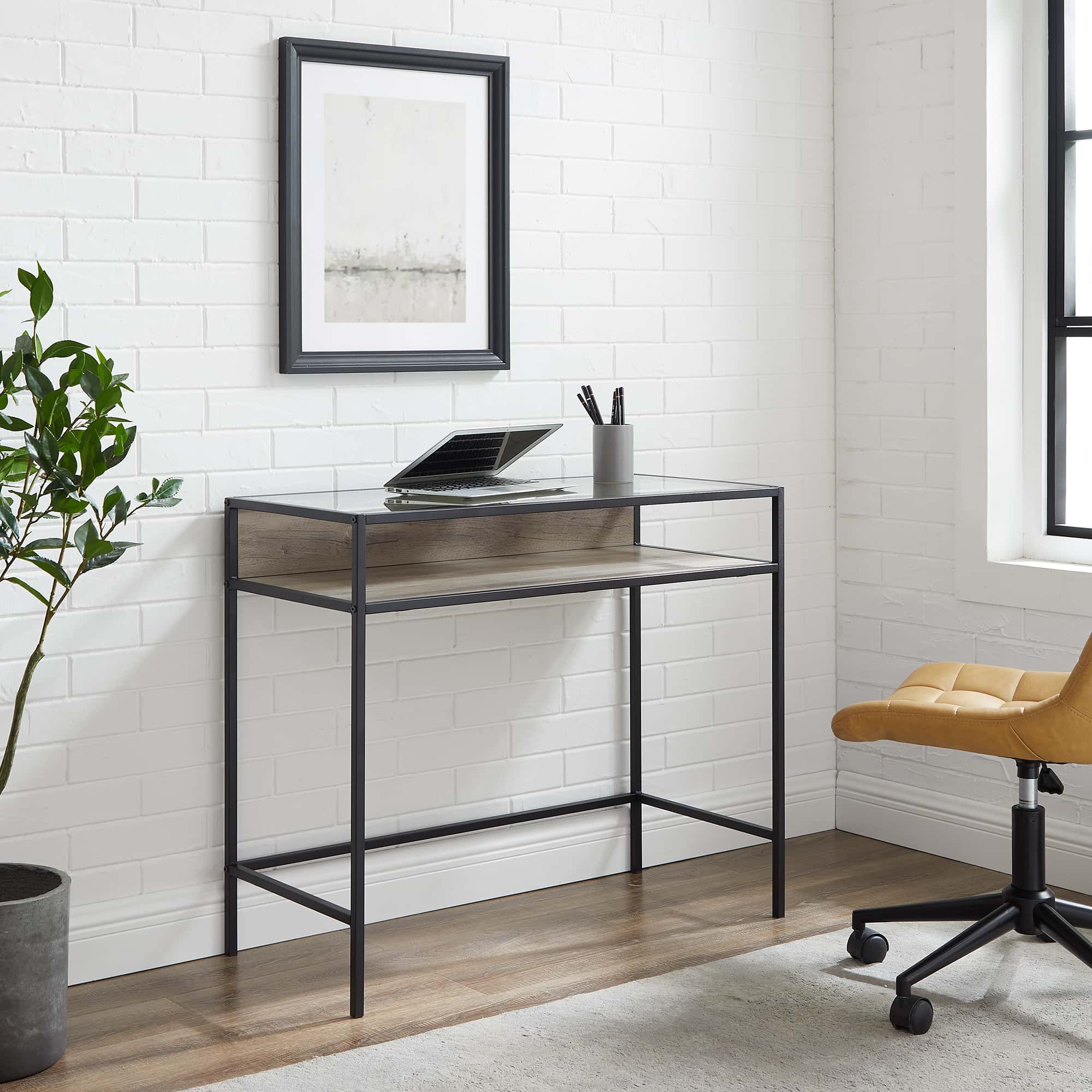 35 Inch Industrial Computer Desk - Grey Wash at Futonland
