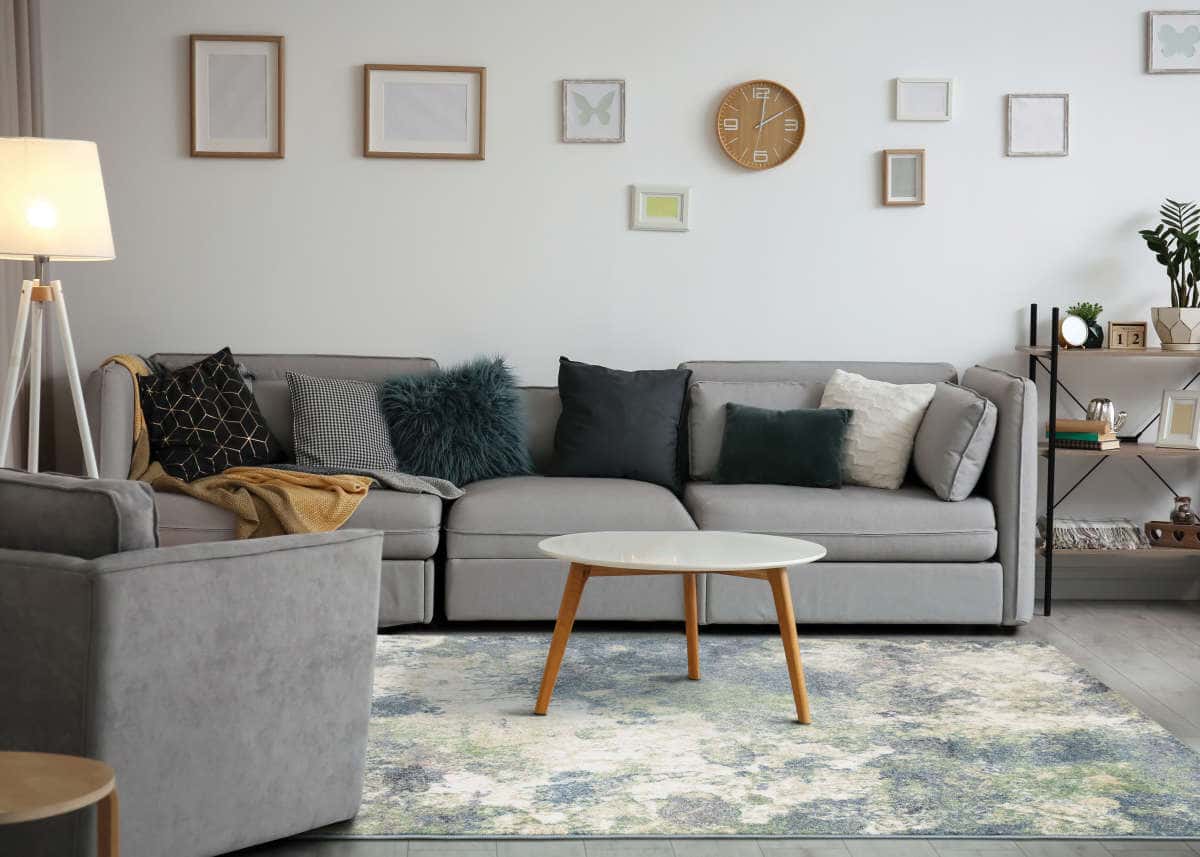 Abstract Dawn Rug Dawn Blue Green Abstract Rug at Futonland