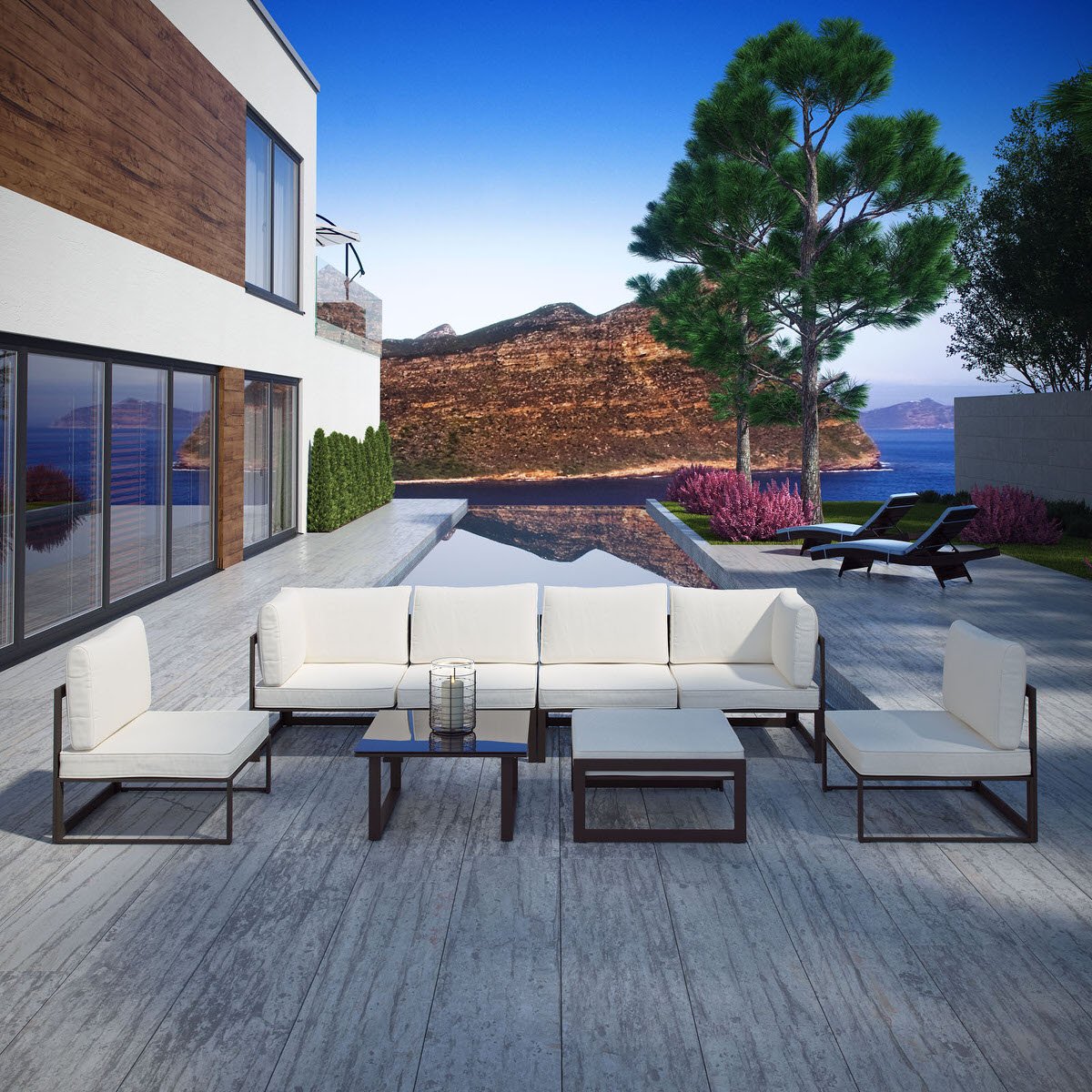 Fortuna 8 Piece Outdoor Patio Sectional Sofa Set Brown White 2 by ...