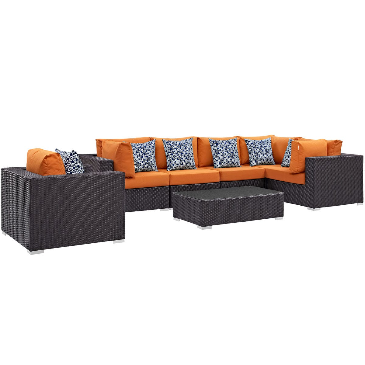 Convene 7 Piece Outdoor Patio Sectional Set Espresso Orange 5 By Modern Living