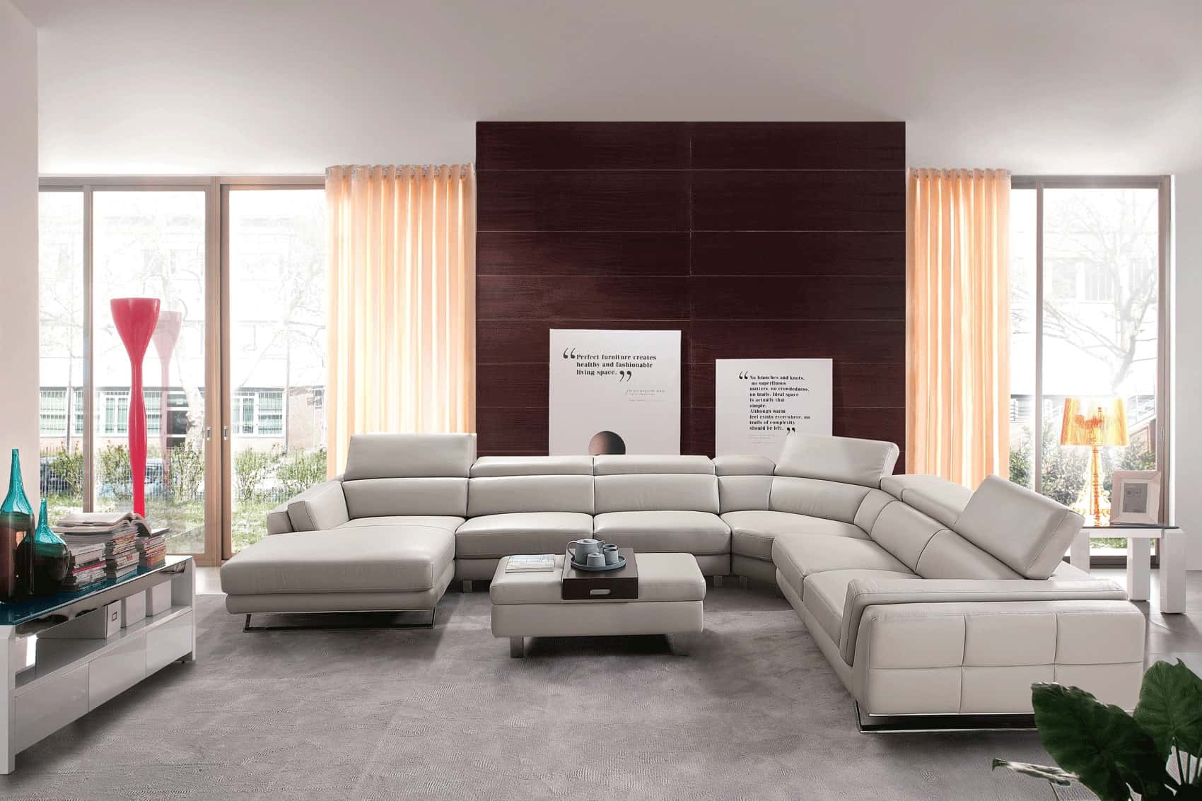 582 Light Gray Leather Sectional Left