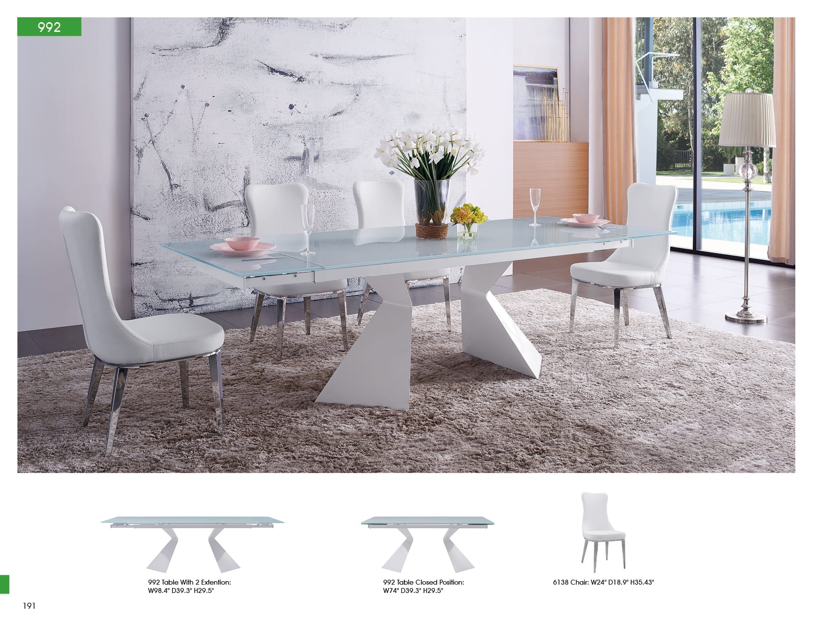992 Extension Glass Top Dining Table
