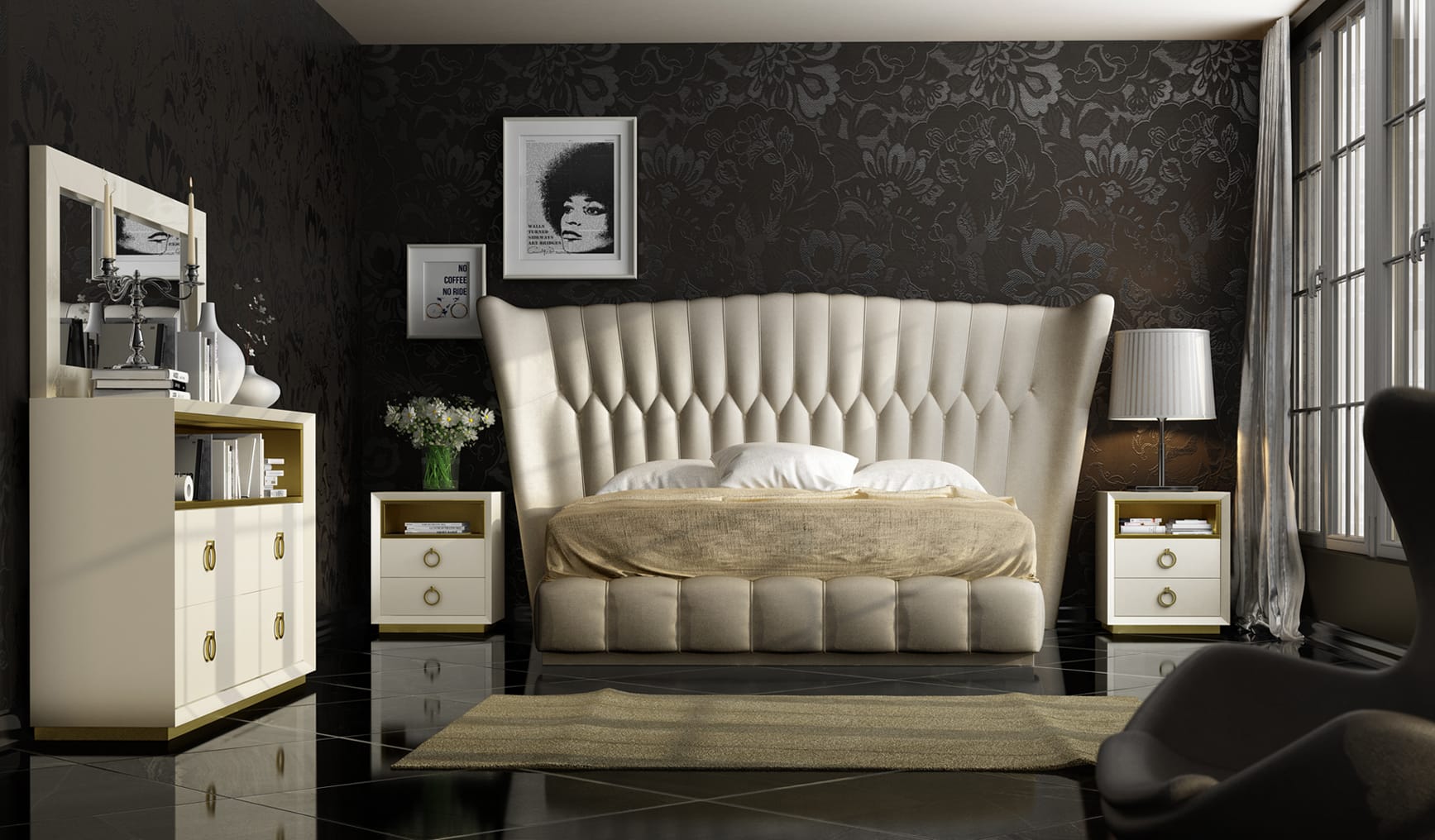 Velvet Cream Bedroom Set by ESF