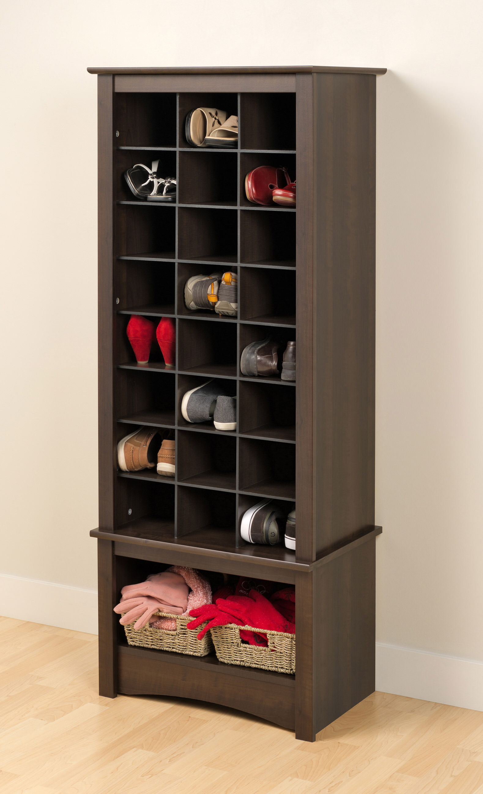 Prepac Espresso Tall Shoe Cubbie Cabinet