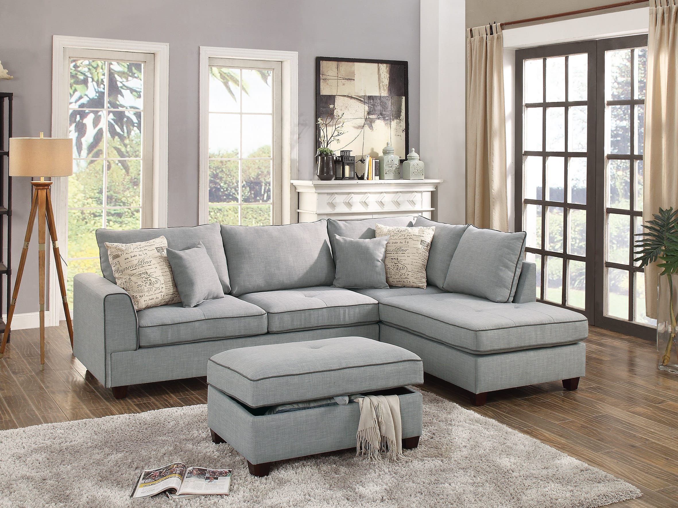 conversie labyrint Prestatie F6543 Light Gray 3 Pcs Sectional Sofa Set at Futonland