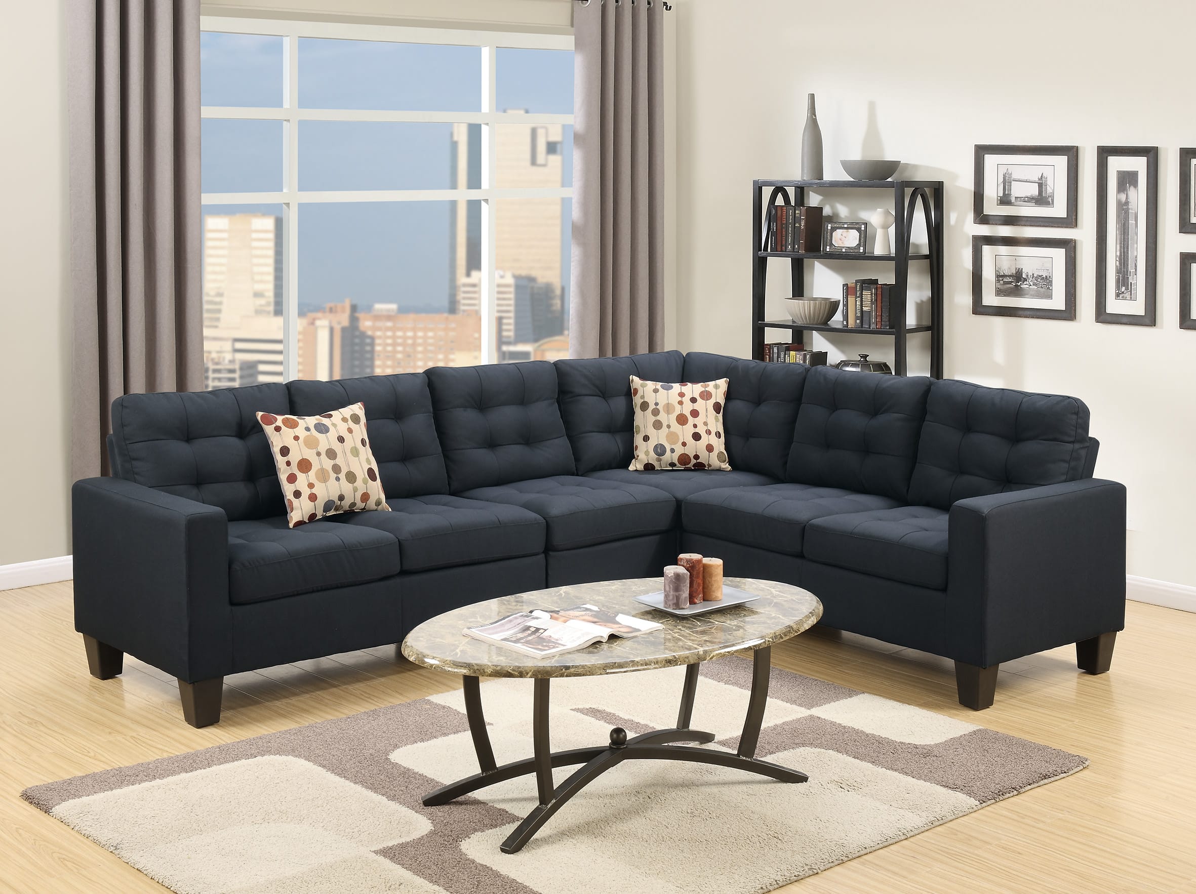 F6937 Black Sectional Sofa By Poundex