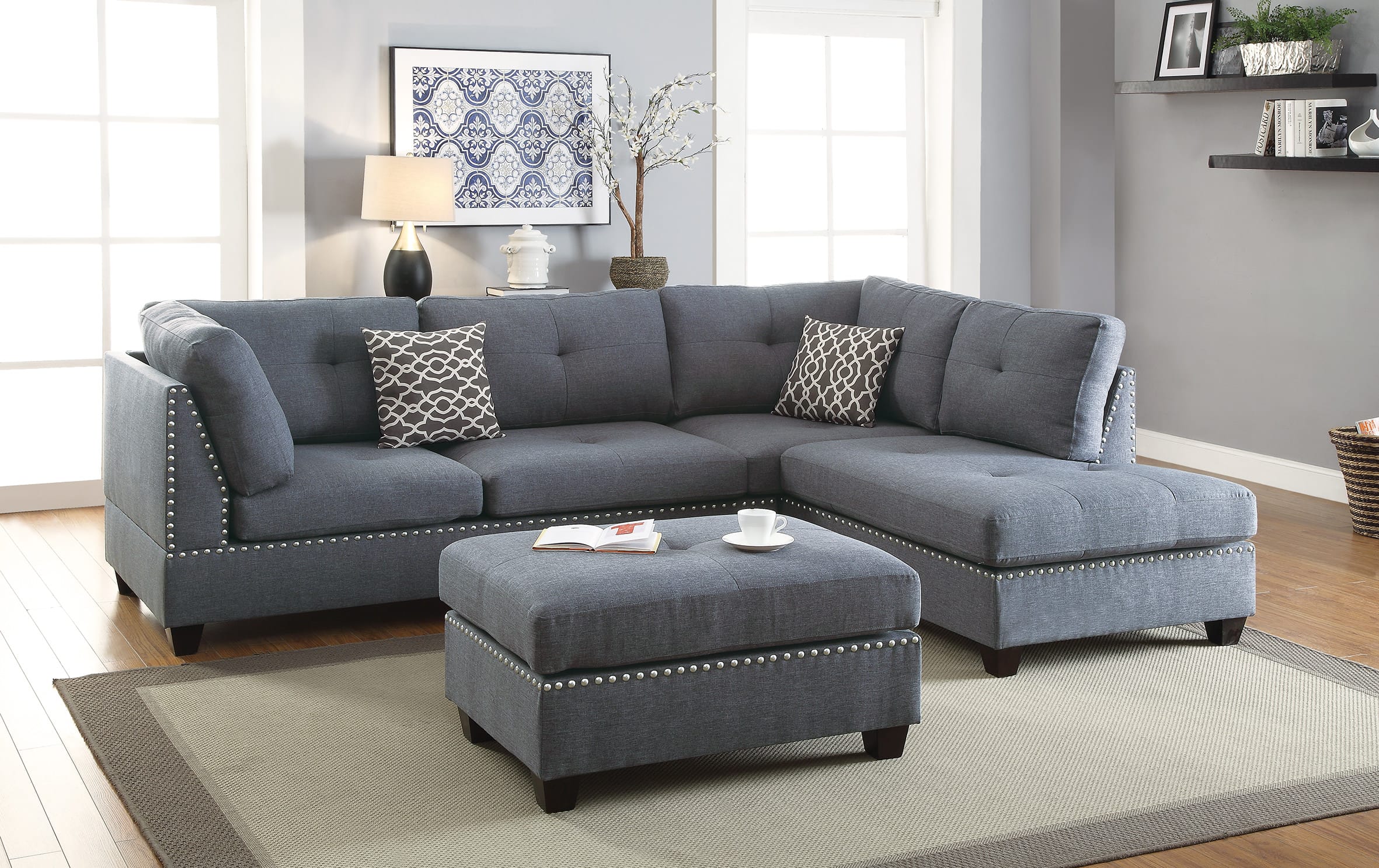F6975 Blue Gray 3 Pcs Sectional Sofa Set by Poundex