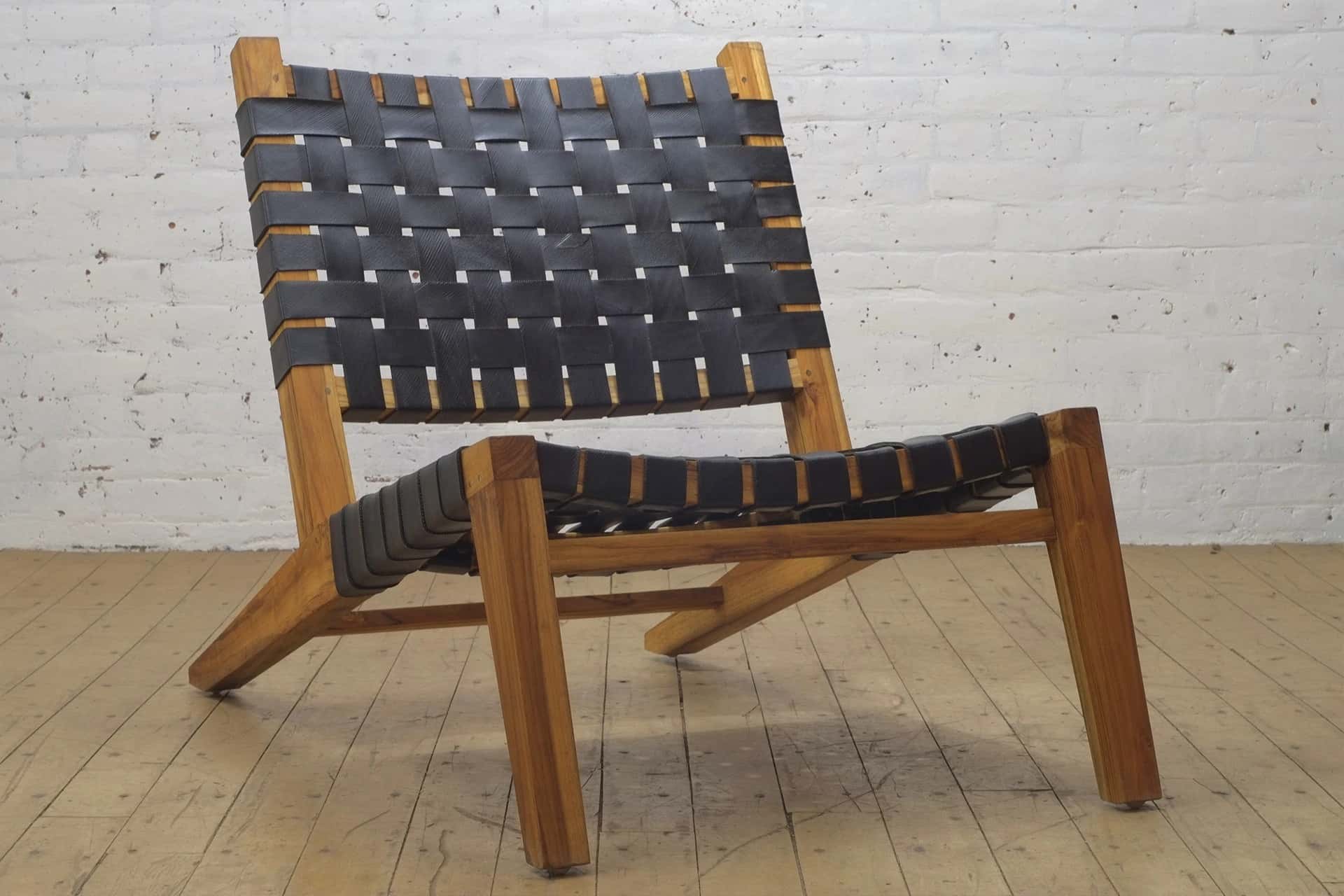 Grasshopper Occasional Lounge Chair - Teak Wood/Oiled Finish/Black Rubber  Webbing by From the Source