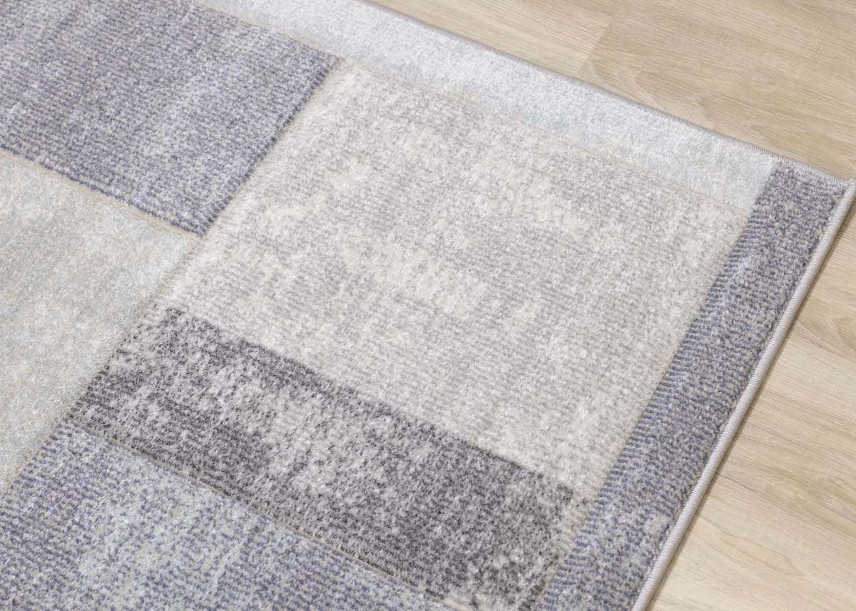 Folio Blue Grey Distressed Block Pattern Rug at Futonland