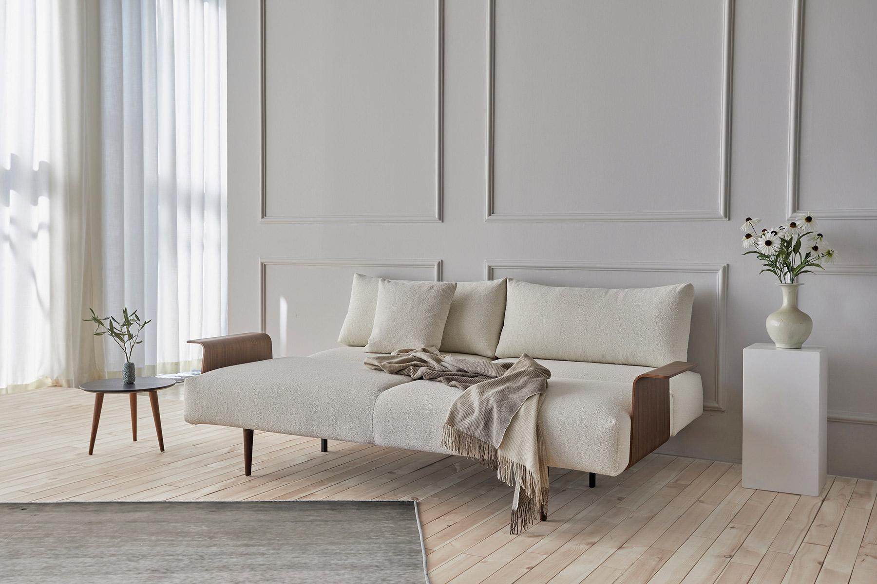 Frode Sofa Bed w/Walnut Arms Boucle Off White by Innovation