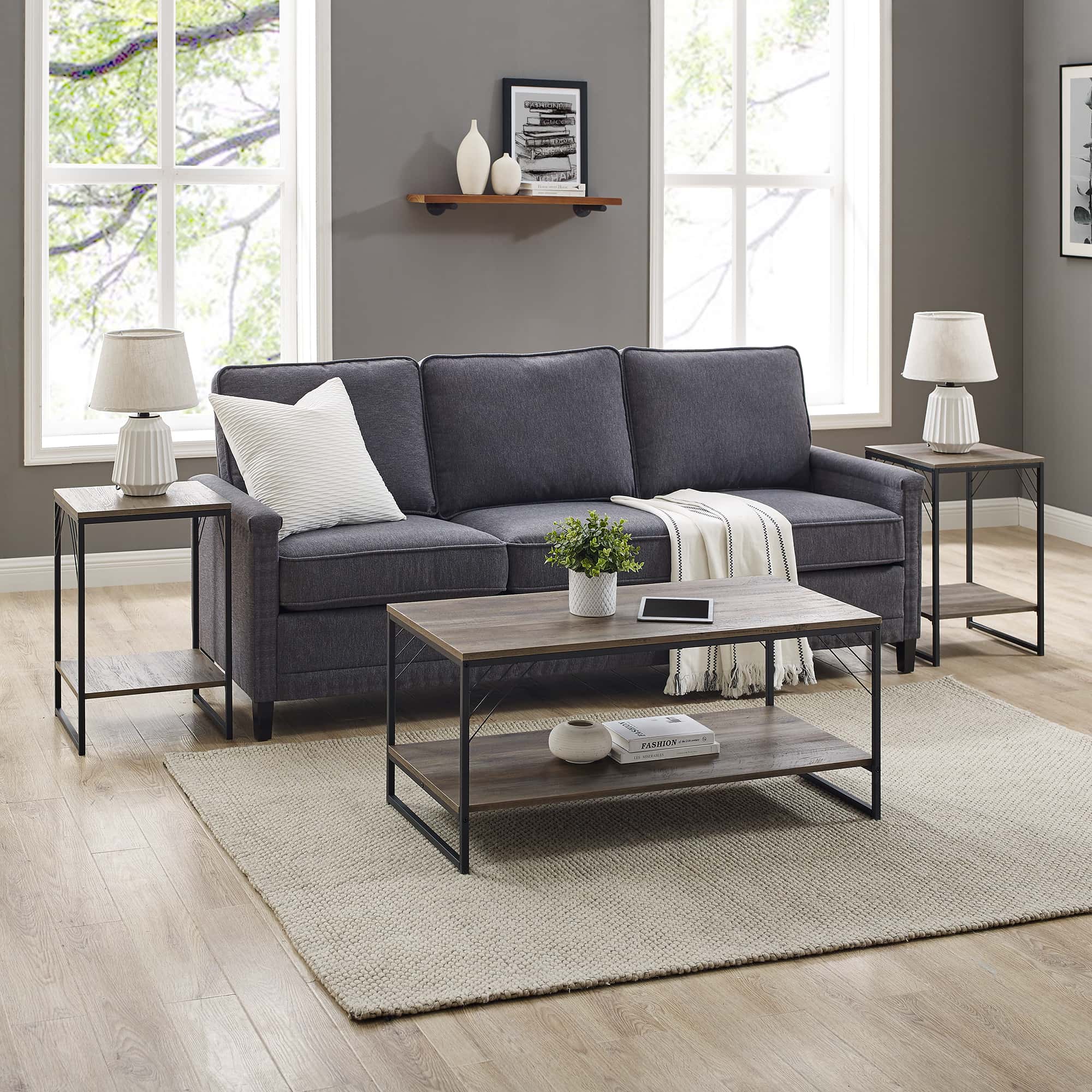 3-Piece Table Set - Industrial Metal Accent - Grey Wash by Walker Edison