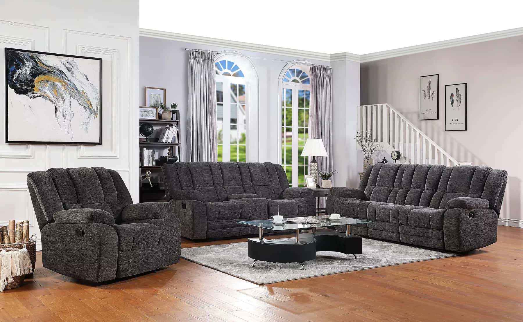 Chicago Microfiber Dark Gray Sofa & Loveseat by Galaxy Furniture