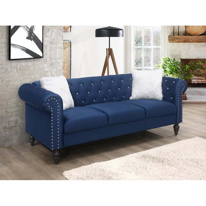 Emma Navy Blue Velvet Sofa & Loveseat by Galaxy Furniture