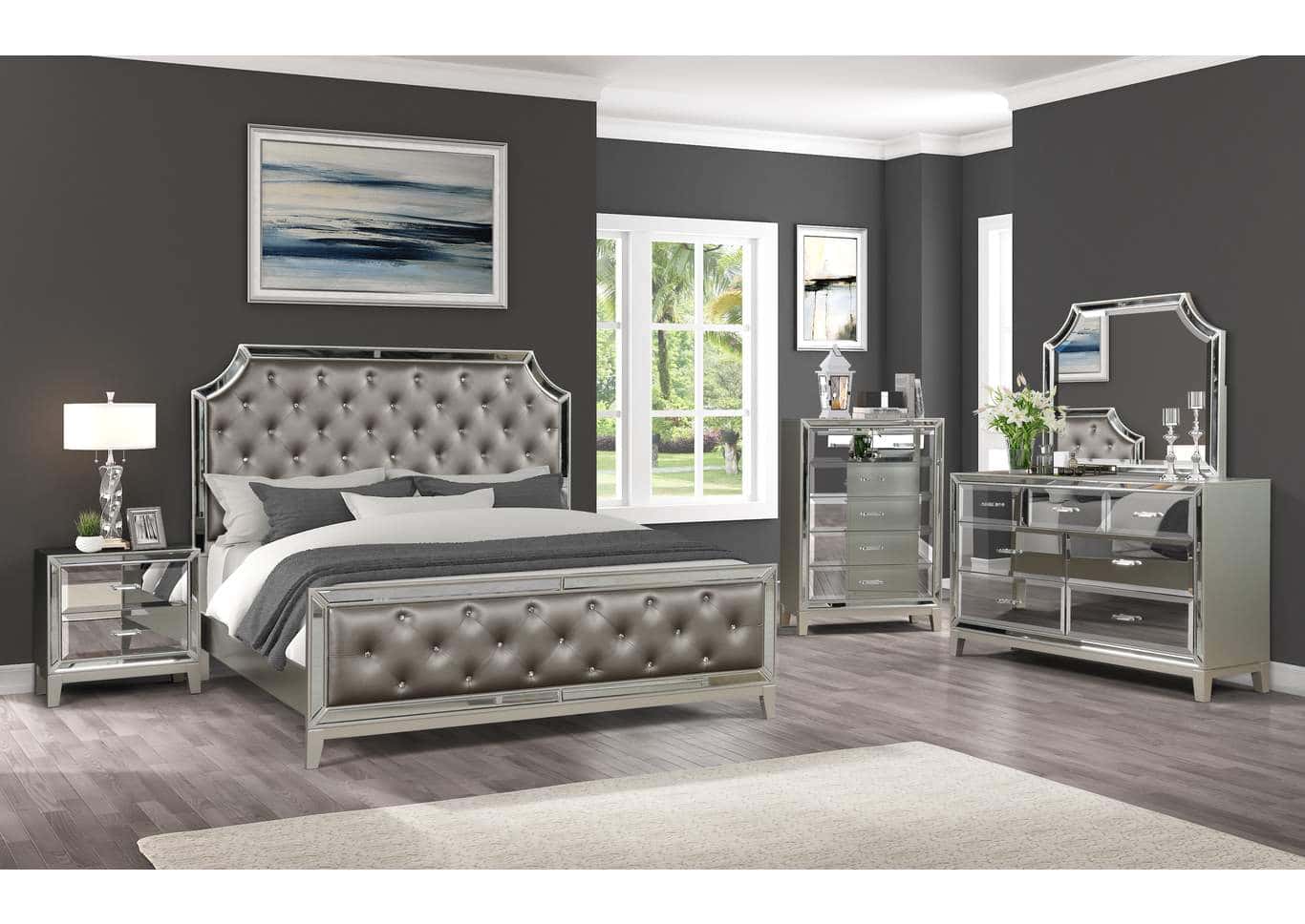 Harmony Silver Bedroom Set w/Mirror Front by Galaxy Furniture