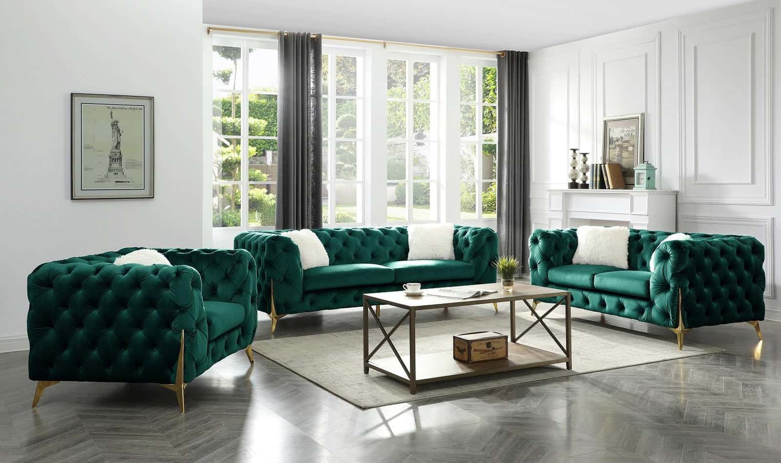 Moderno Green Velvet Sofa & Loveseat by Galaxy Furniture