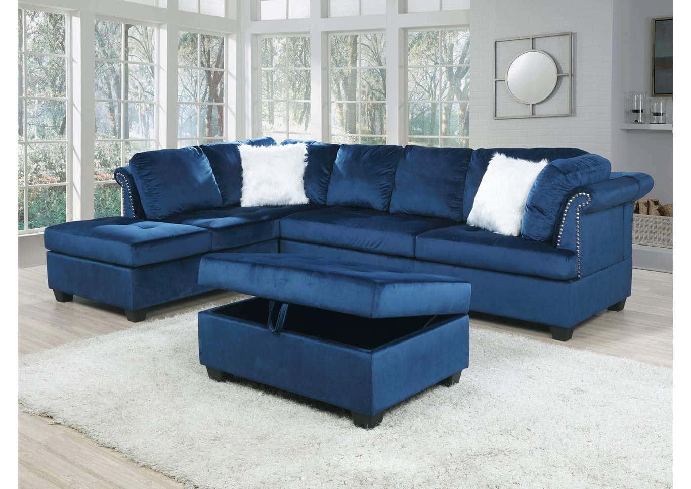 Omega Navy Blue Reversable Sectional Sofa By Galaxy Furniture
