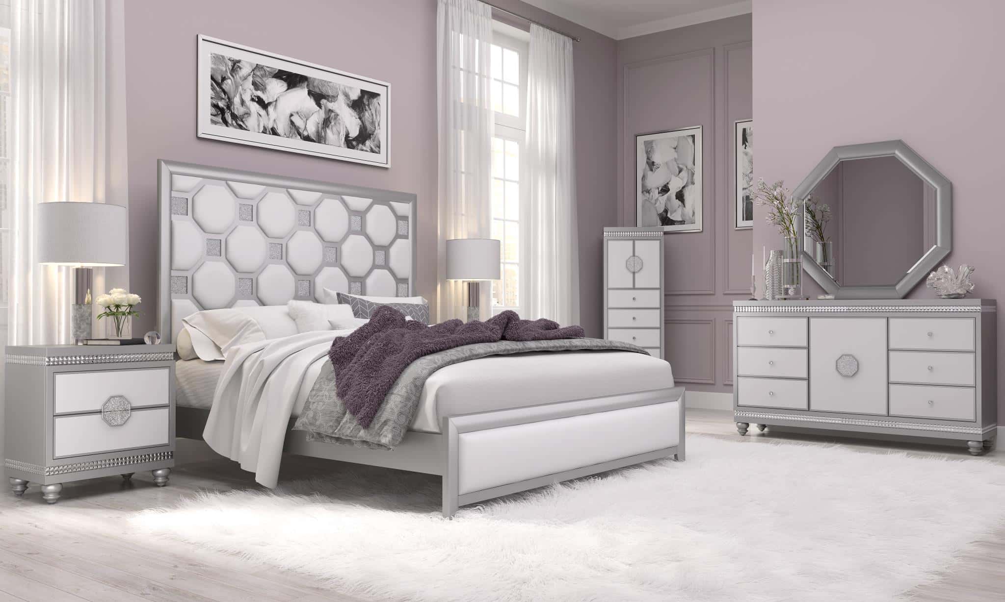 Floor Sample Kylie Silver Queen Bedroom Set by Global Furniture