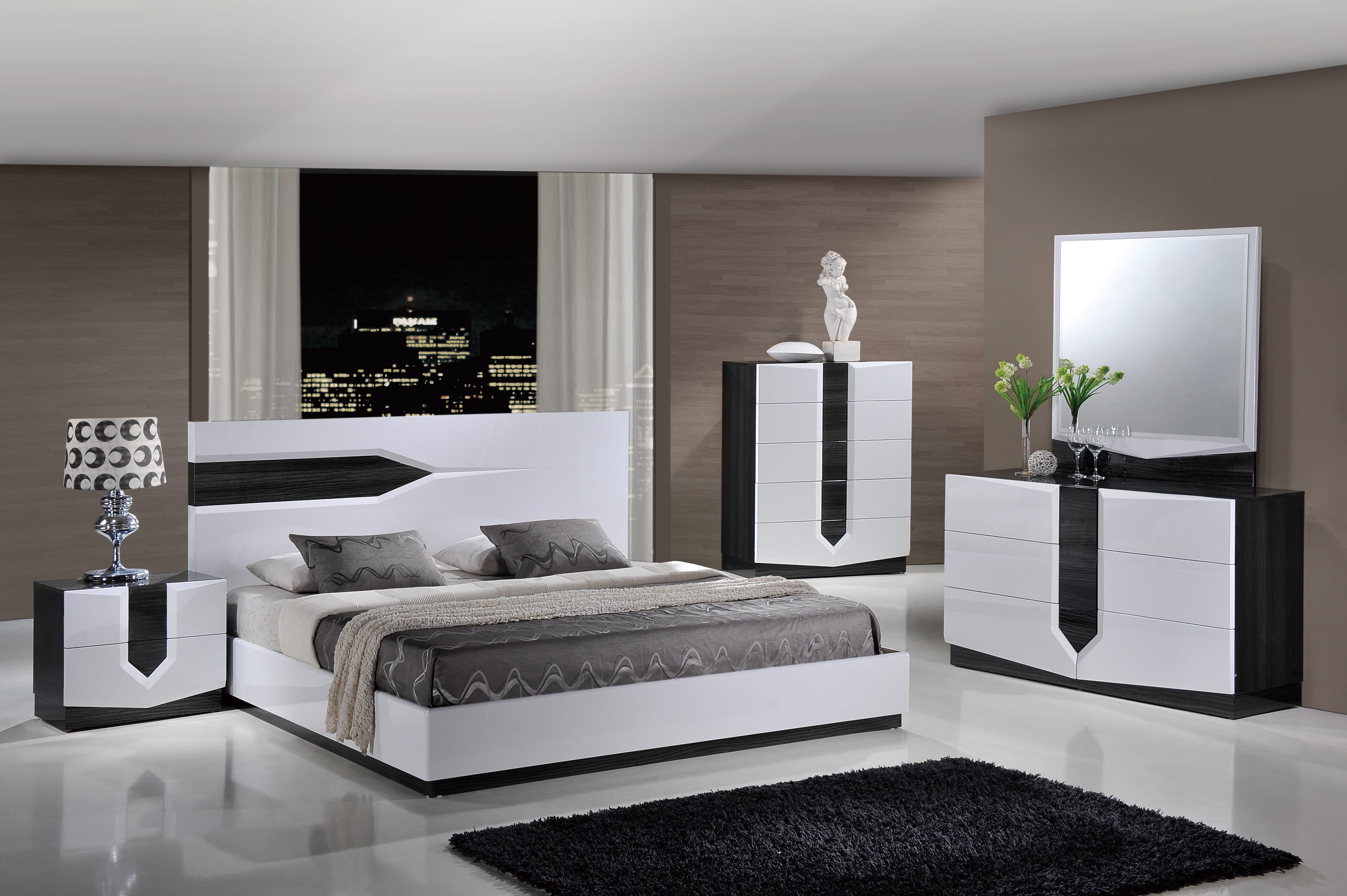 Hudson Zebra Grey White Glossy Bedroom Set By Global Furniture