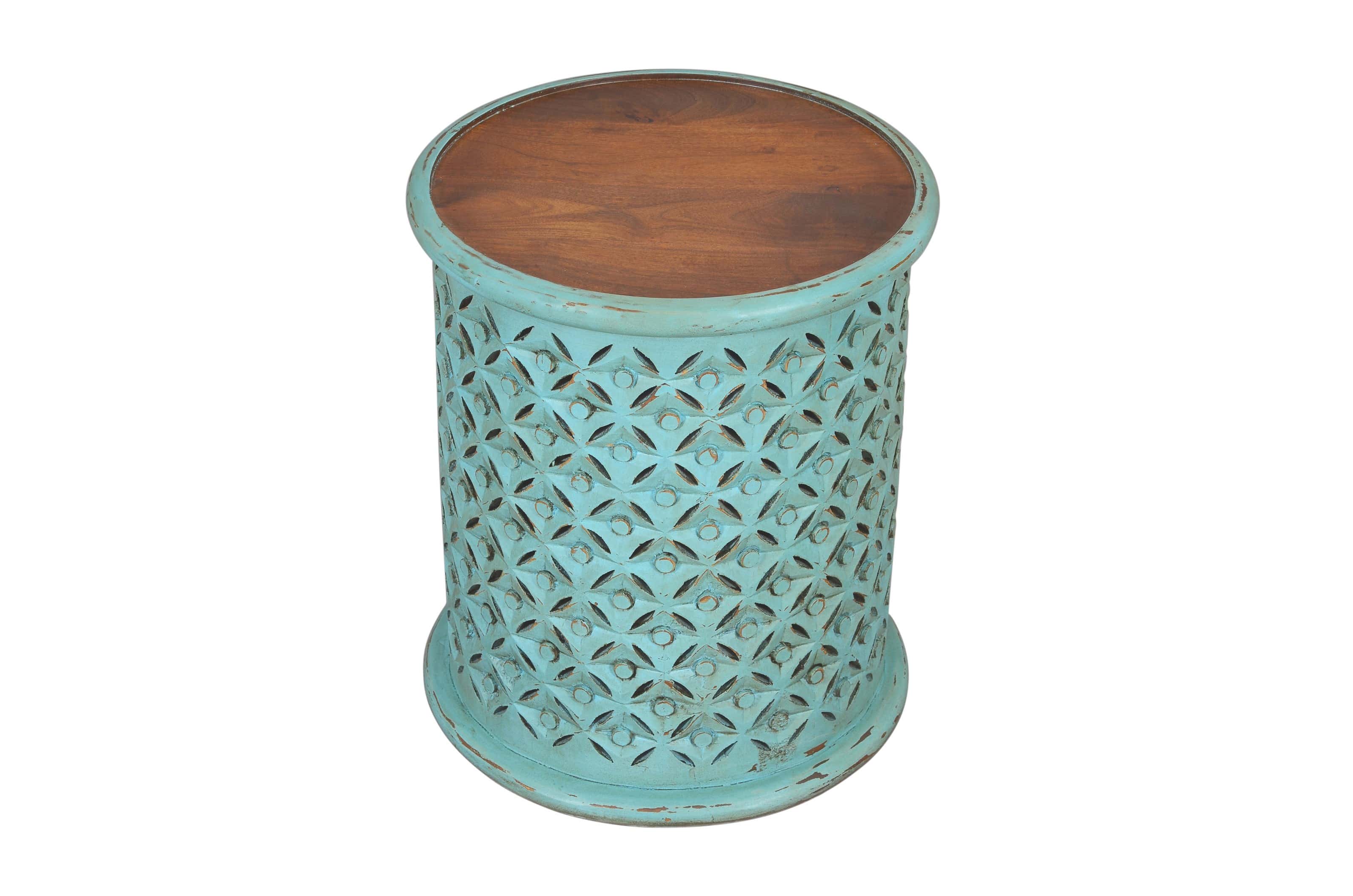 Global Archive Hand Carved Small Drum Accent Table - Thumbnail 4
