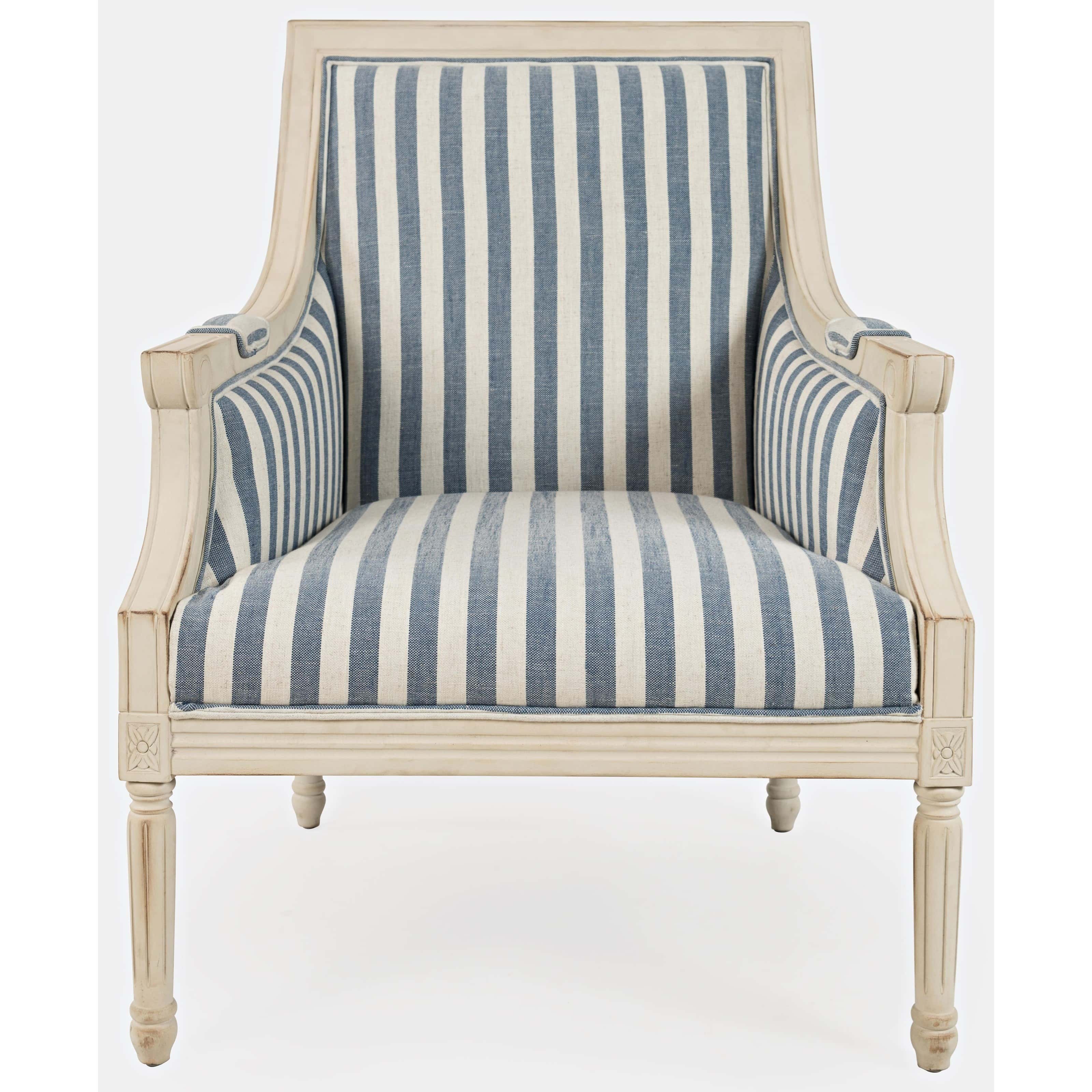 Mckenna Blue Stripe Accent Chair w/Exposed Solid Wood Frame, Upholstered  Arms & French Detail by Jofran