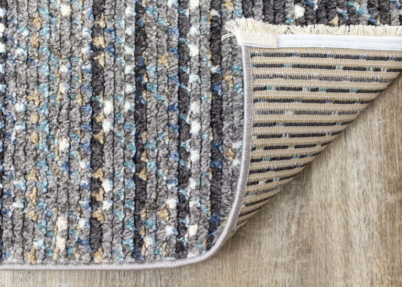 Calabar Blue Grey White Banded Pattern Rug at Futonland