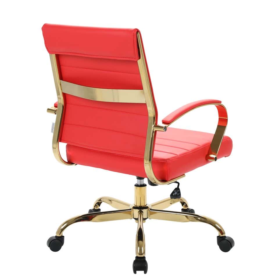 Benmar Home Leather Office Chair With Gold Frame Red by LeisureMod