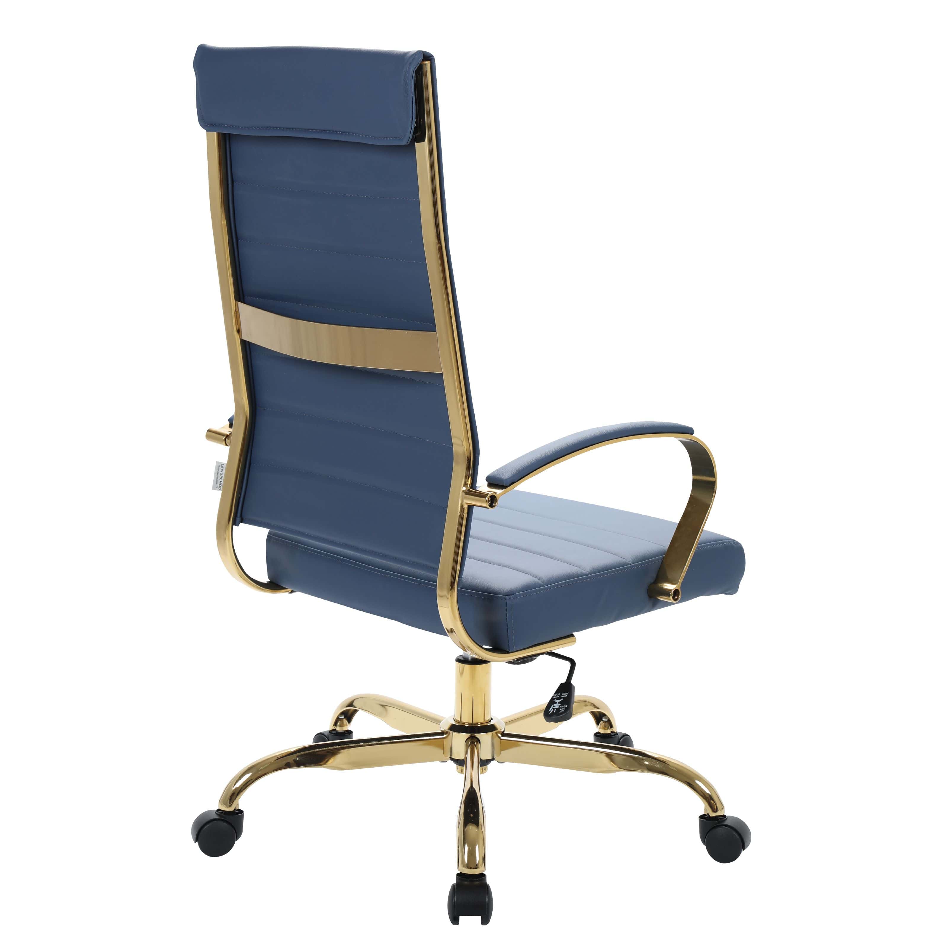 Benmar HighBack Leather Office Chair With Gold Frame Navy Blue by
