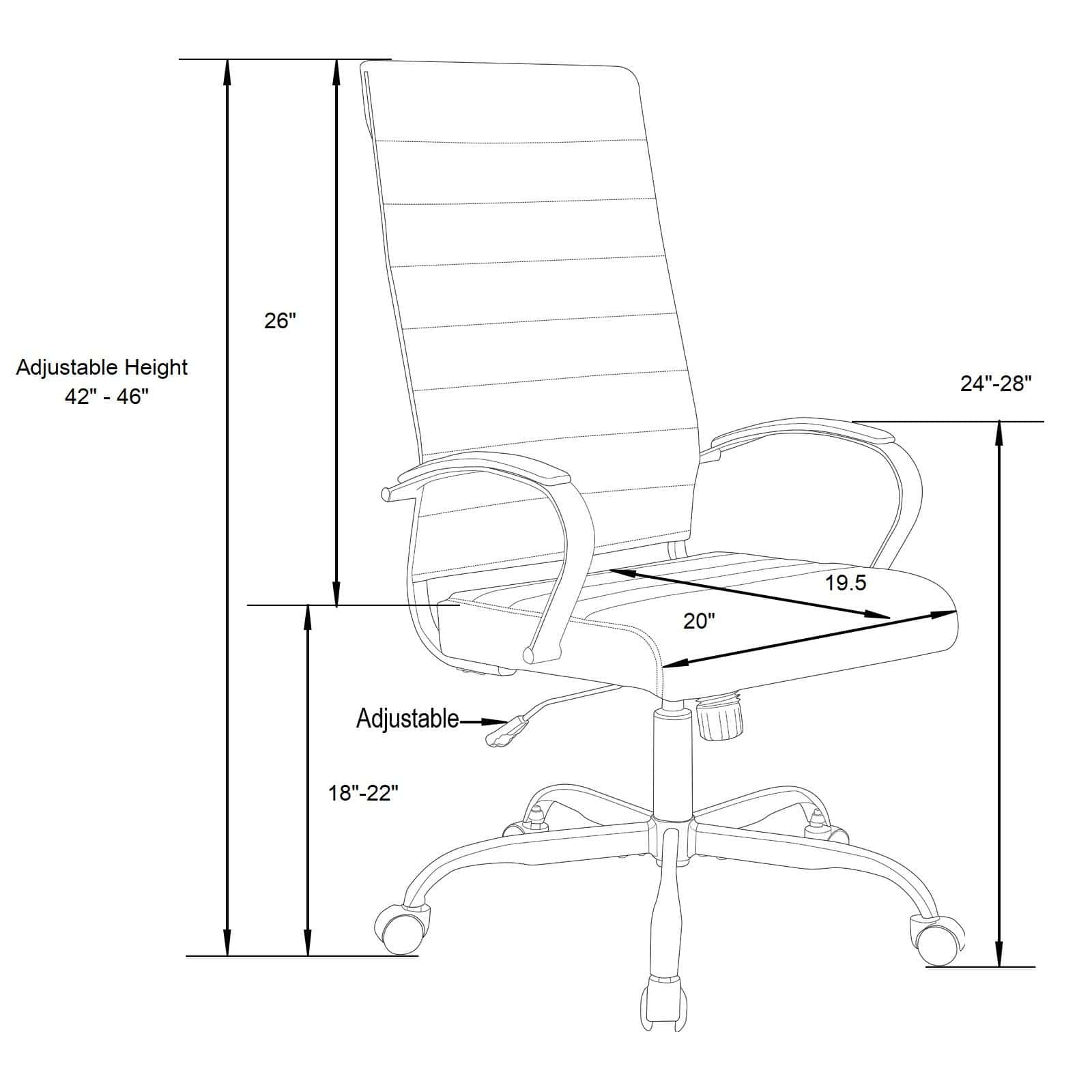 Benmar High-Back Leather Office Chair With Gold Frame White by LeisureMod