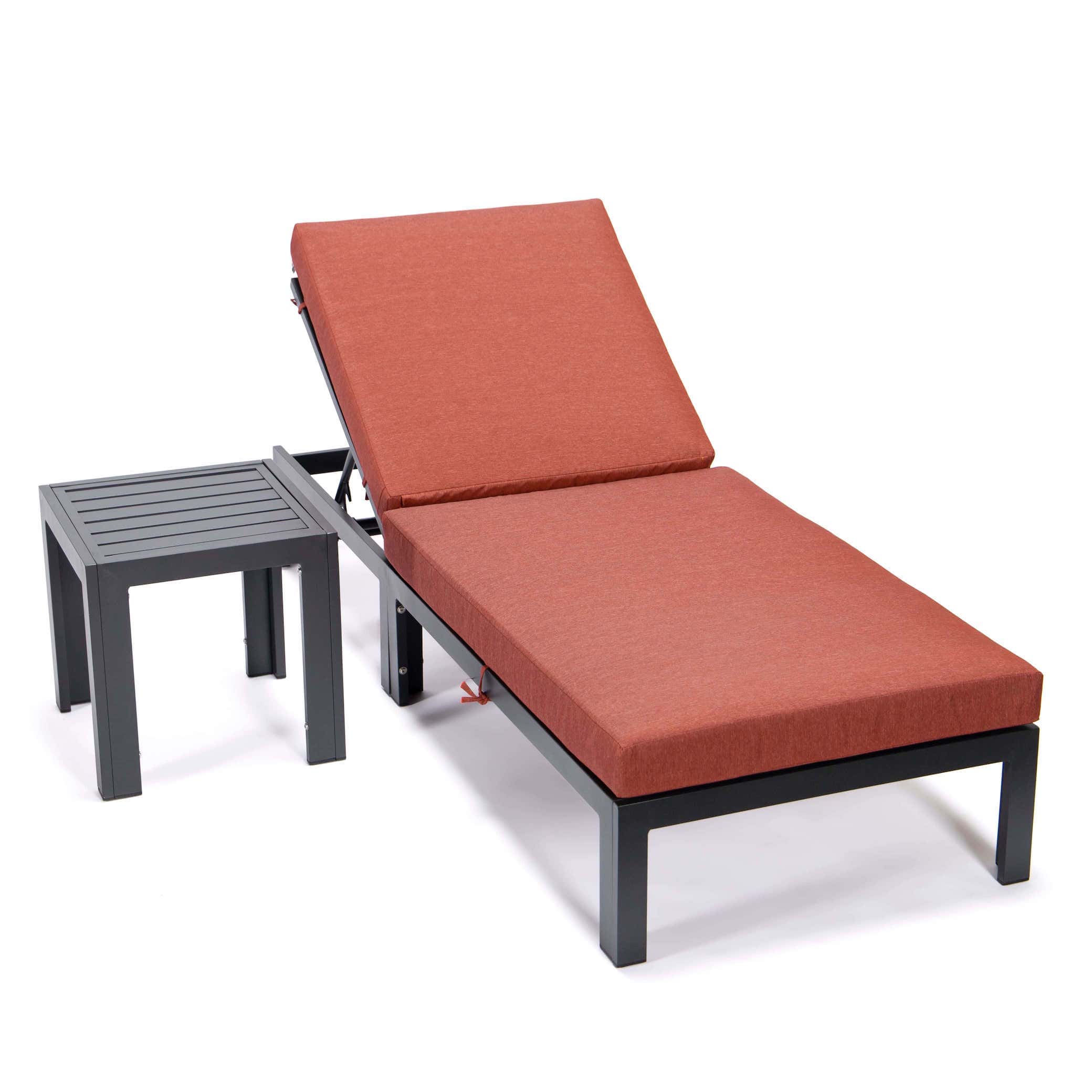 Chelsea Orange Modern Aluminum Outdoor Chaise Lounge Chair w/Side Table &  Cushions by Leisuremod
