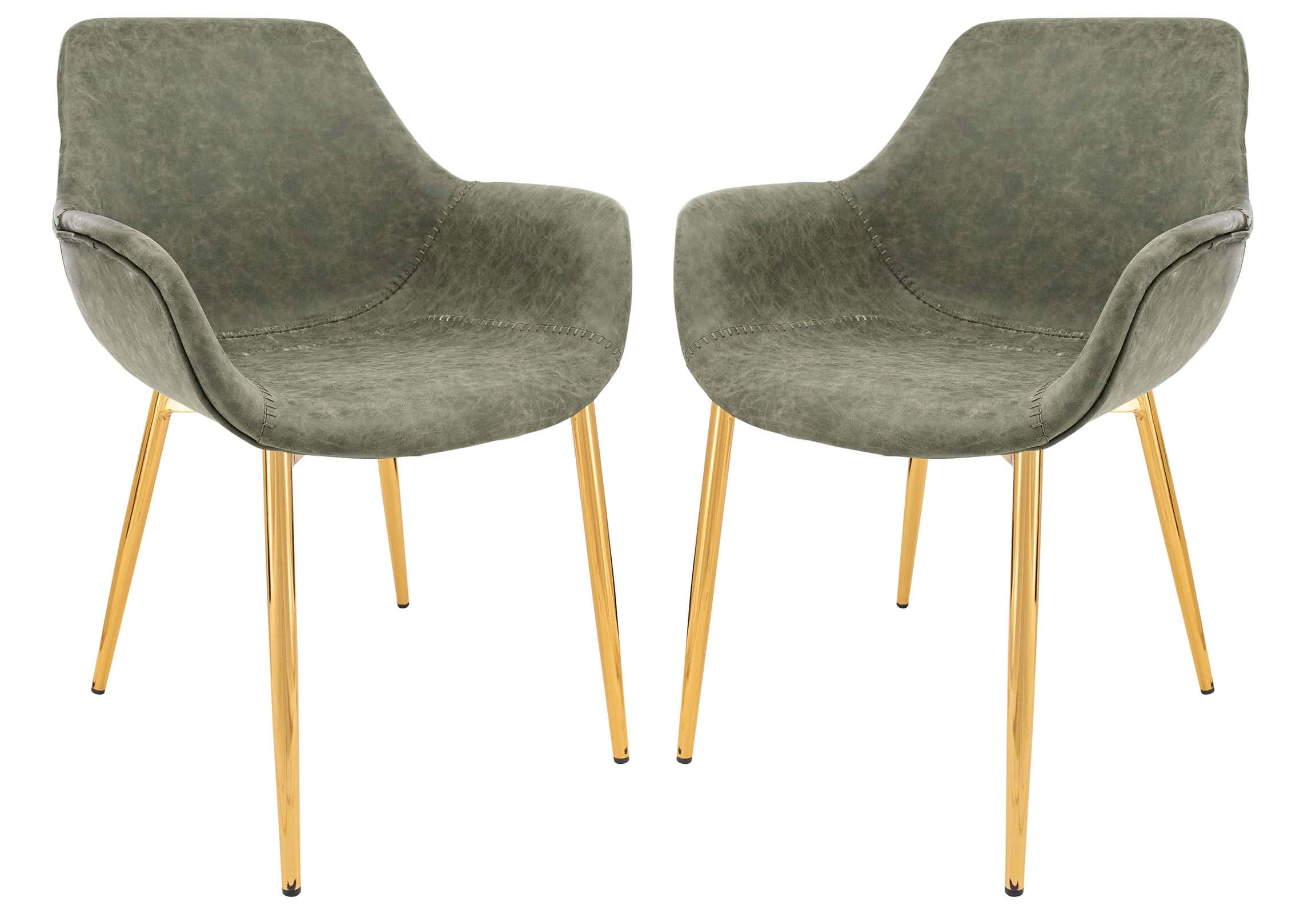 Markley Modern Olive Green Leather Dining Arm Chair w/Gold Metal Legs, Set  of 2 by LeisureMod