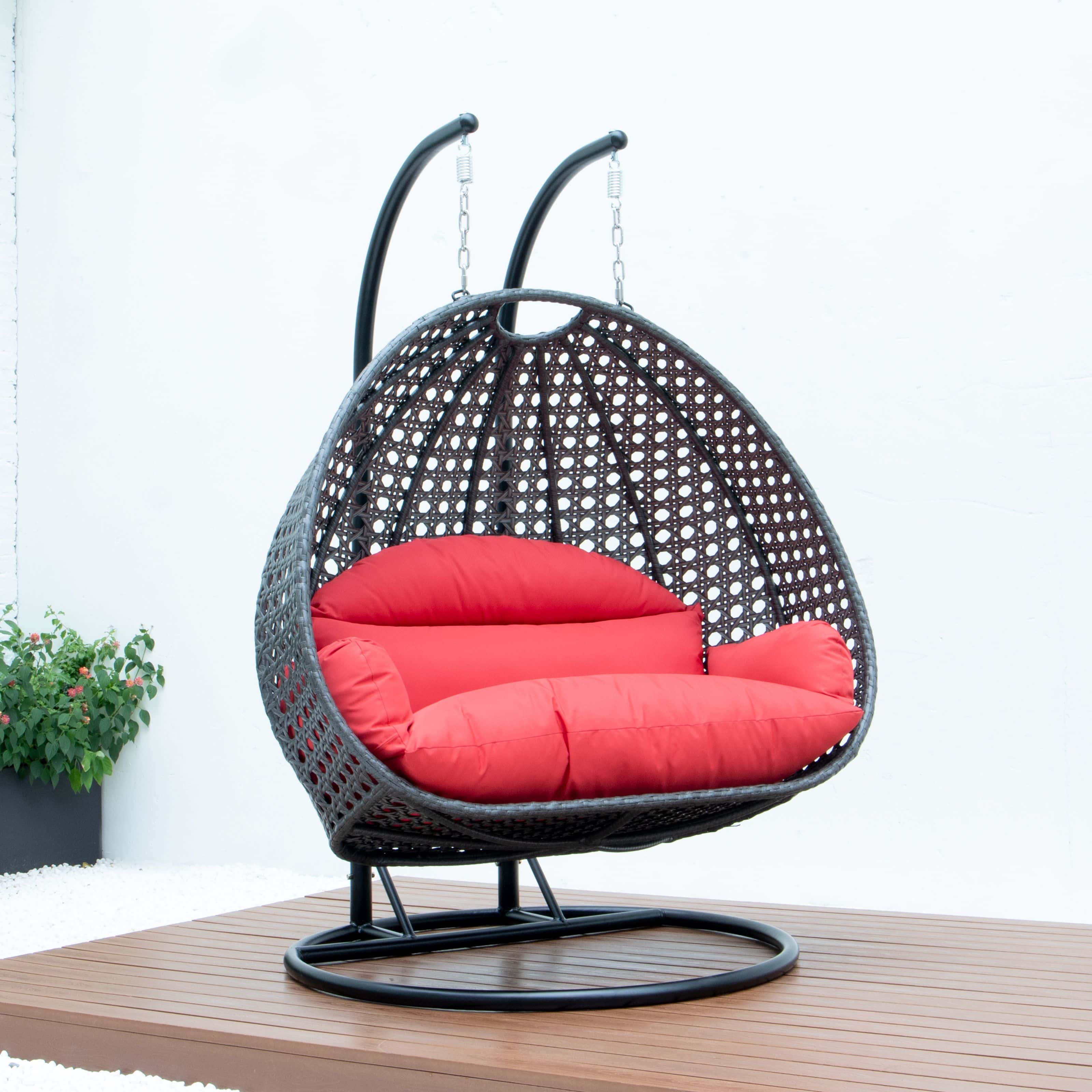 Wicker Hanging Egg Swing Chair - Double Seater - Charcoal w/Red Seat by