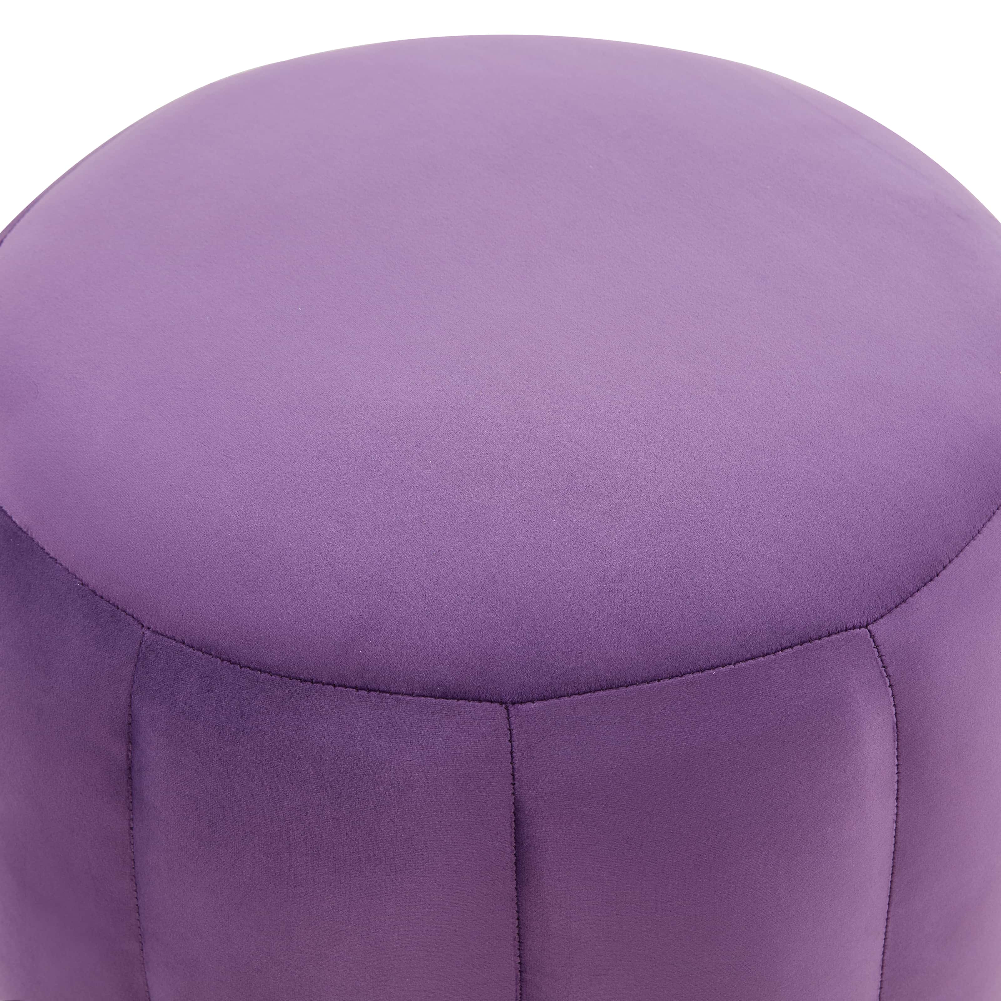 Franklin 19" Round Velvet Ottoman With Gold Base Purple at Futonland