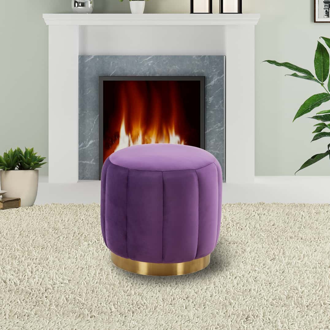 Franklin 19" Round Velvet Ottoman With Gold Base Purple at Futonland
