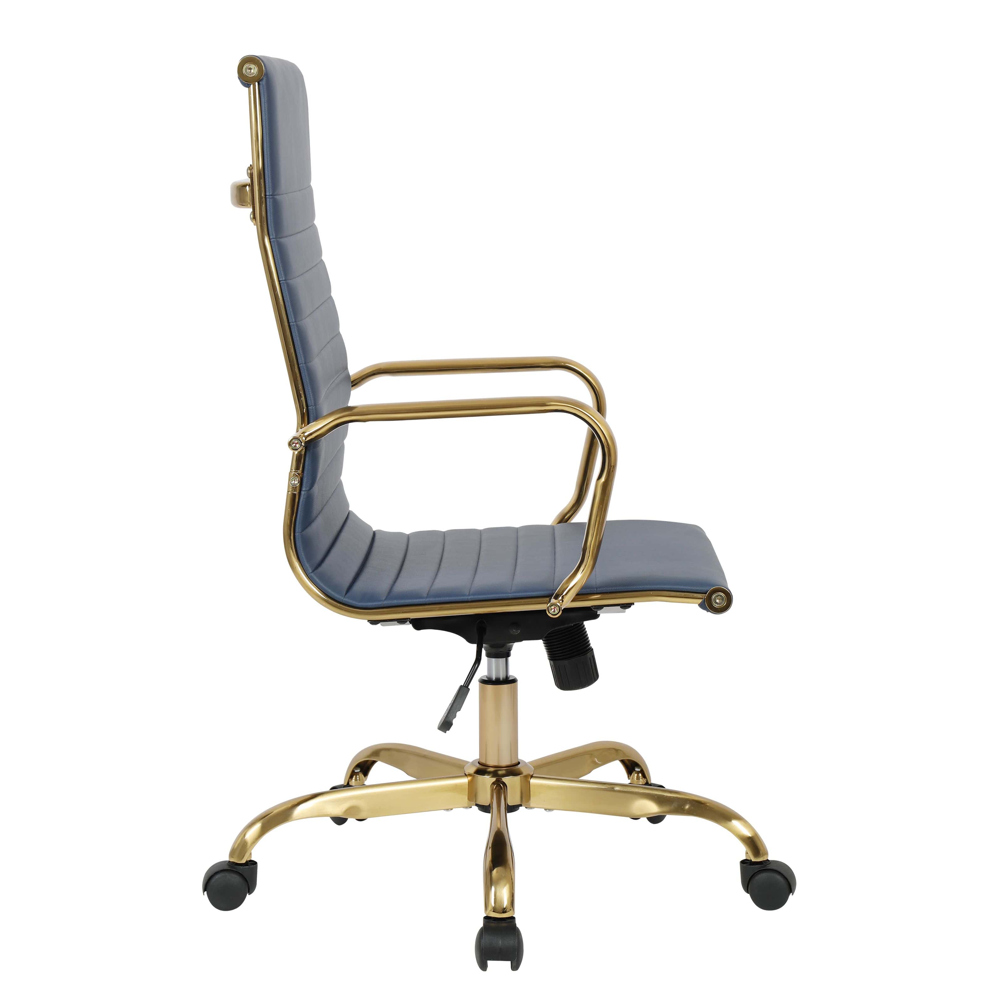 Harris HighBack Office Chair With Gold Frame Navy Blue at Futonland