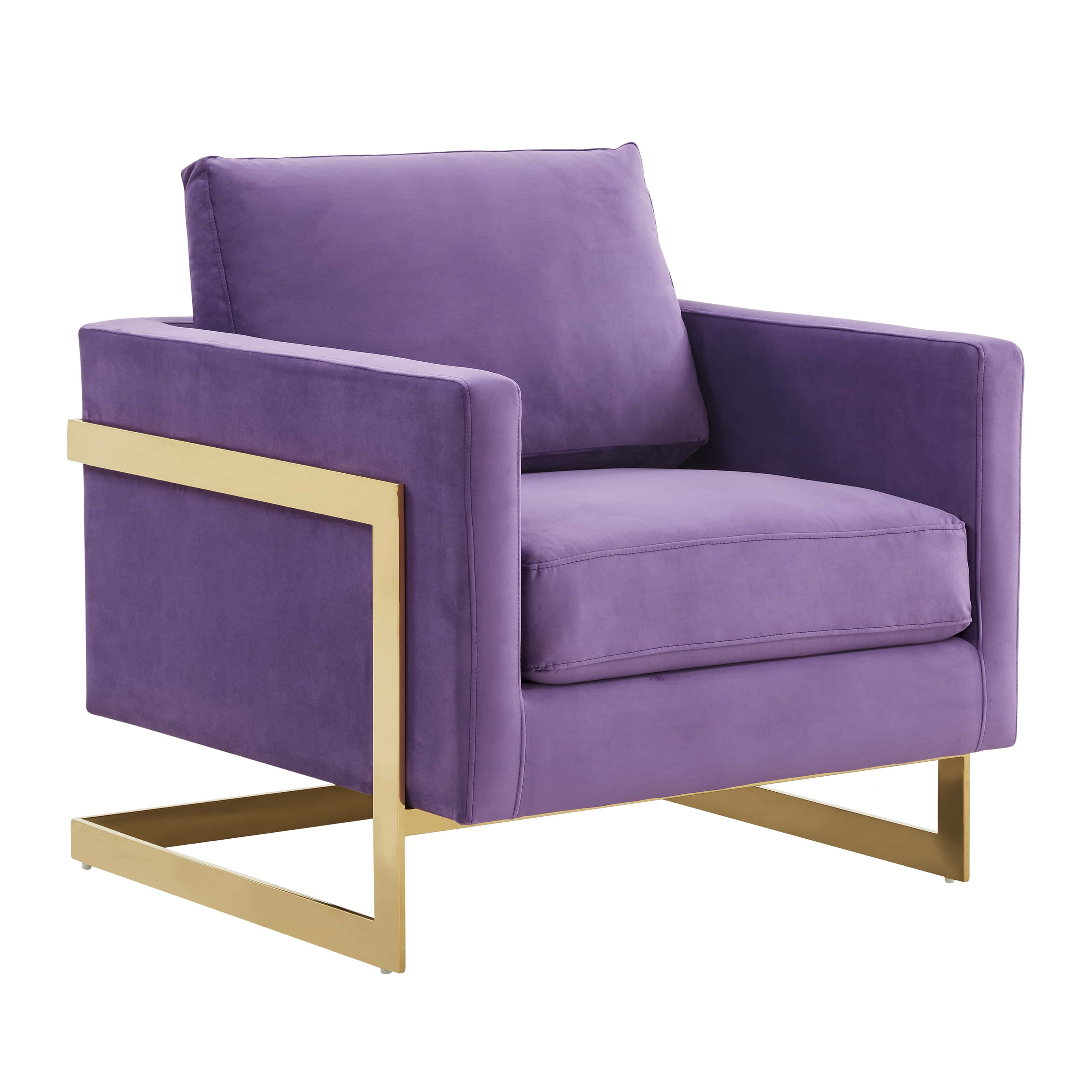 Lincoln Velvet Accent Armchair With Gold Frame Purple by LeisureMod