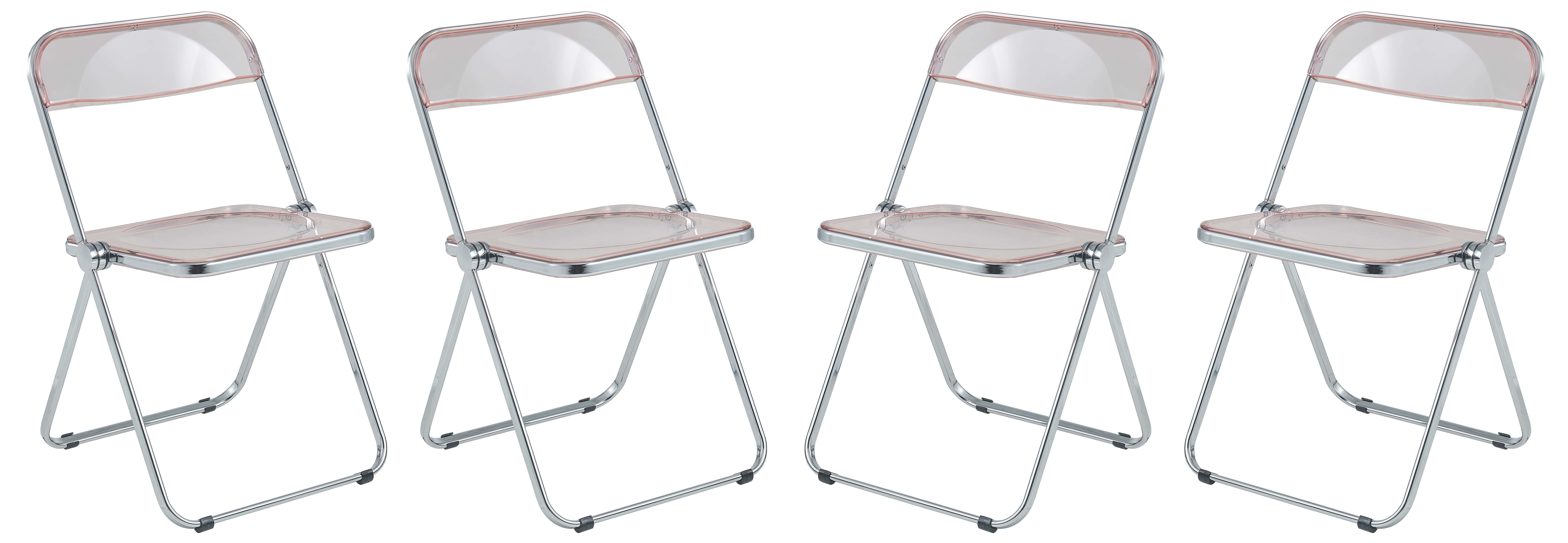 Lawrence Rose Pink Acrylic Folding Chair w/Metal Frame (Set of 4) by  LeisureMod