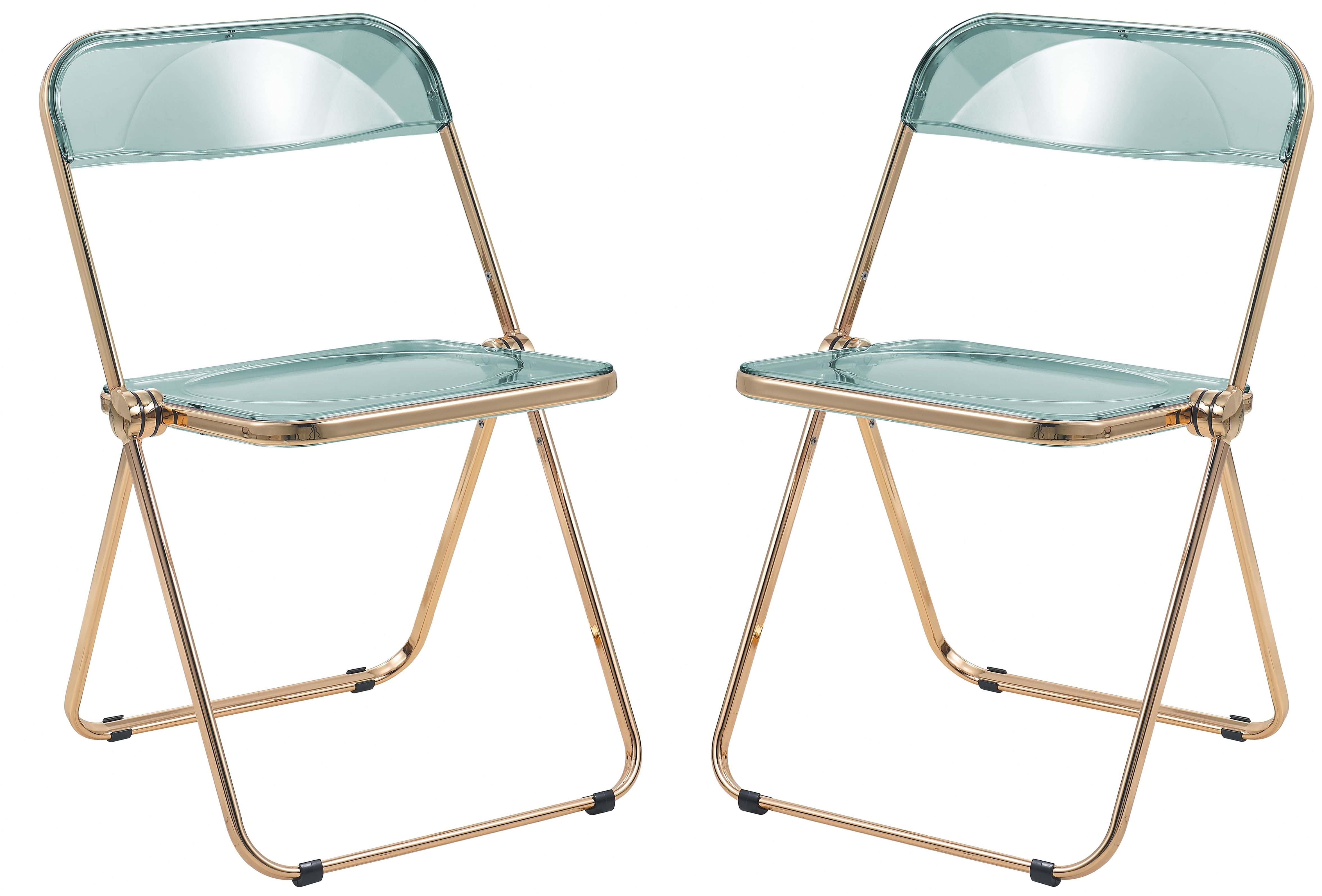 Lawrence Jade Green Acrylic Folding Chair w/Gold Metal Frame (Set of 2) by  LeisureMod