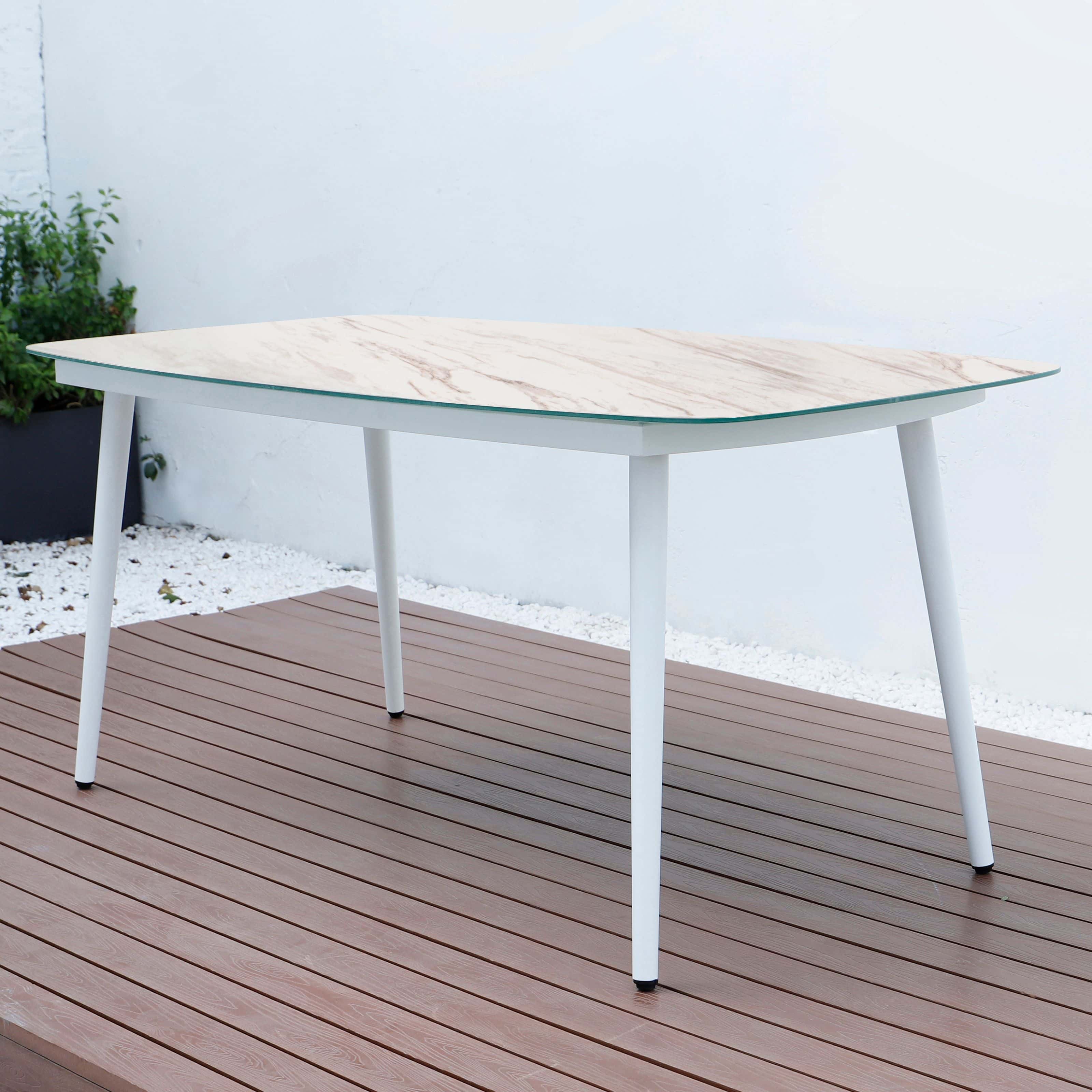 Spencer Modern Outdoor Patio Marble Top 63" Dining Table at Futonland
