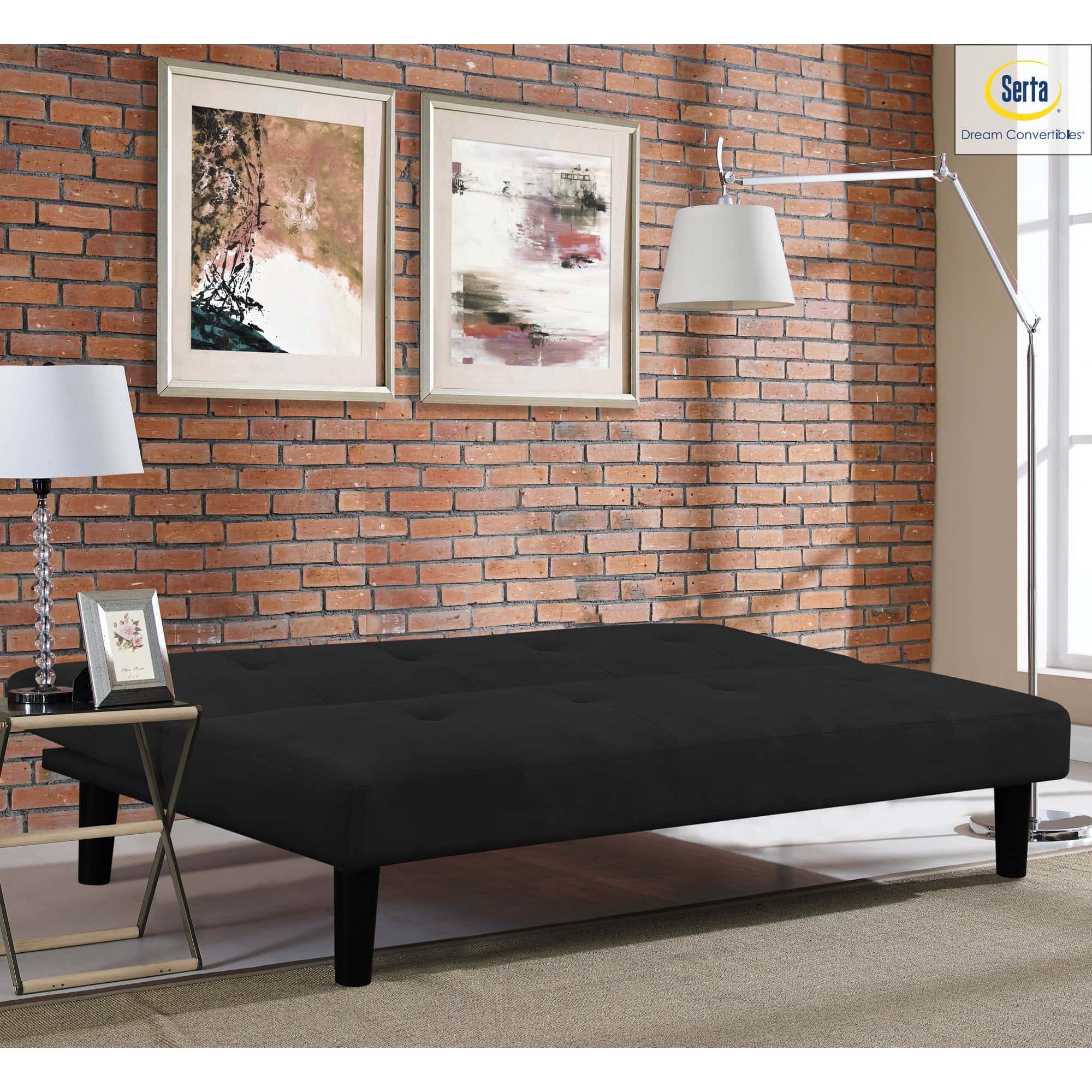 Serta Black Microfiber Casual Convertible Easton Sofa at Futonland