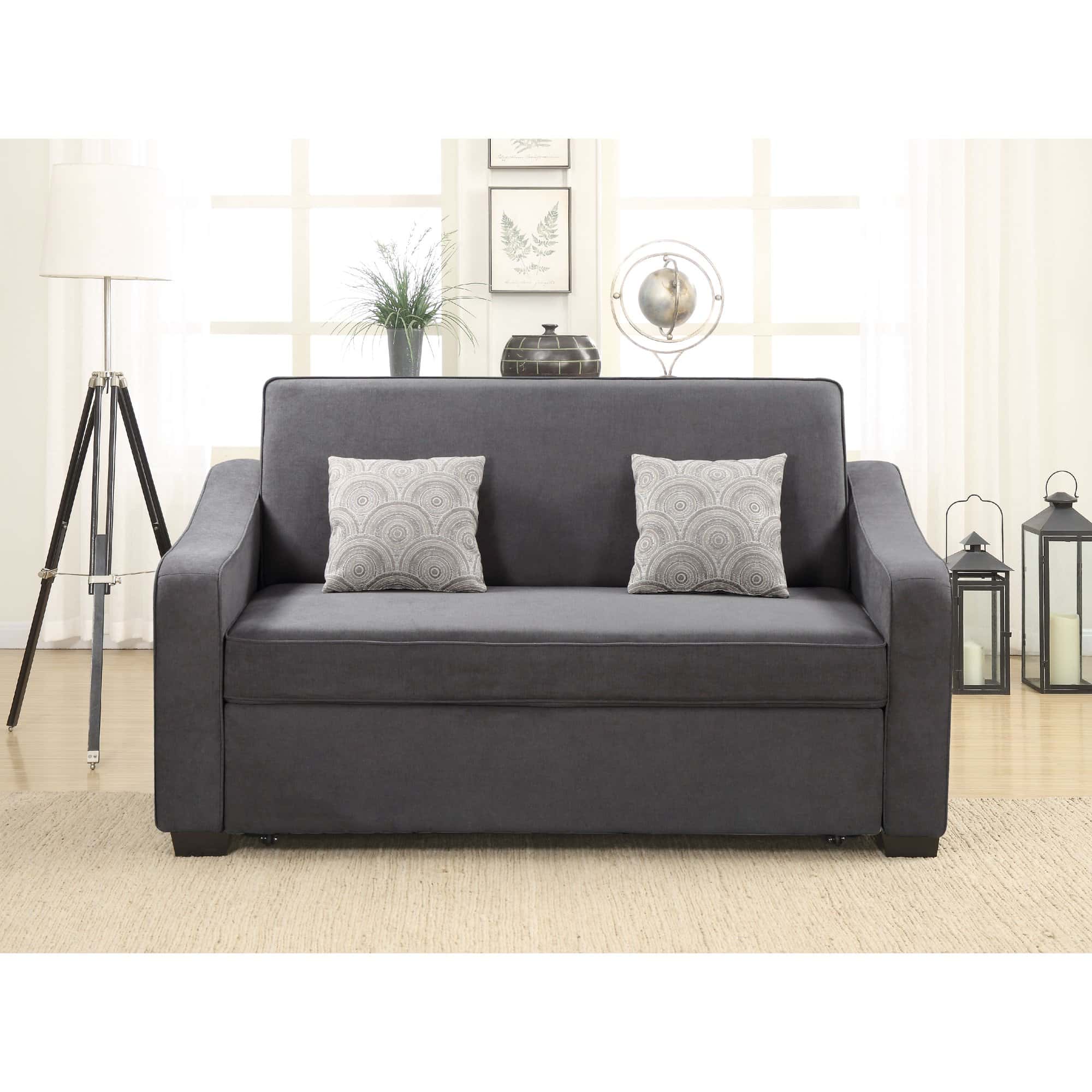 Serta luxury gray queen size pull out sleeper futon sofa bed lounger convertible couch hotsell