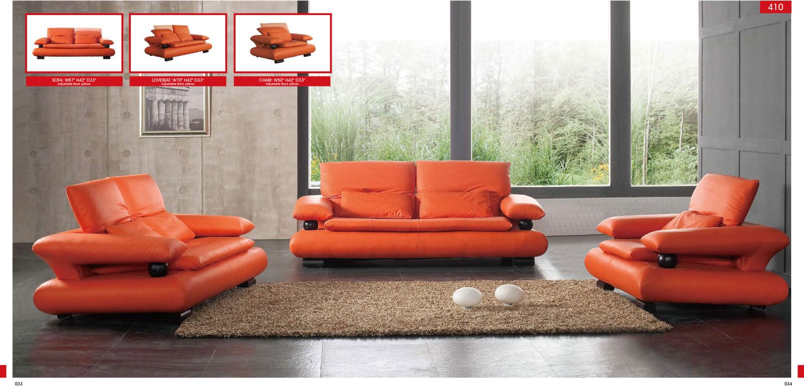 410 Orange Leather Sofa by ESF