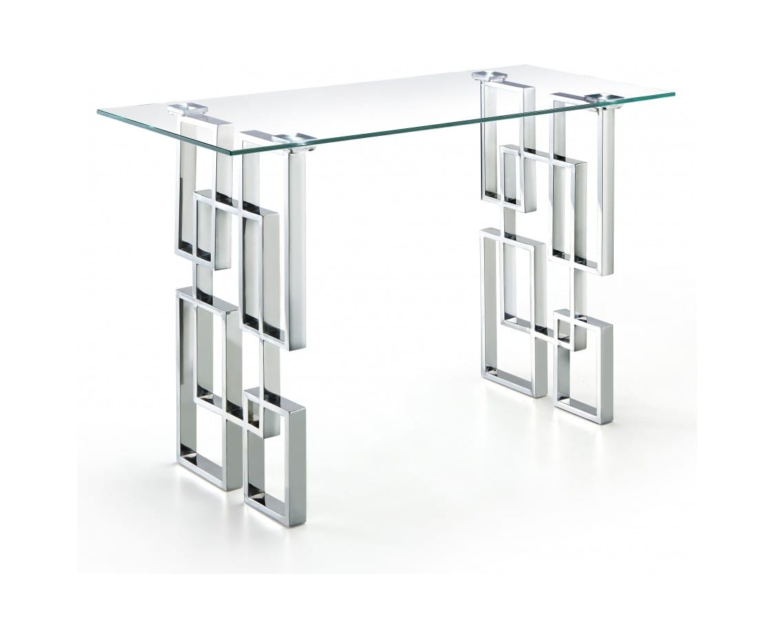 Cool chrome and glass sofa table Alexis Chrome Top Glass Console Table By Meridian Furniture