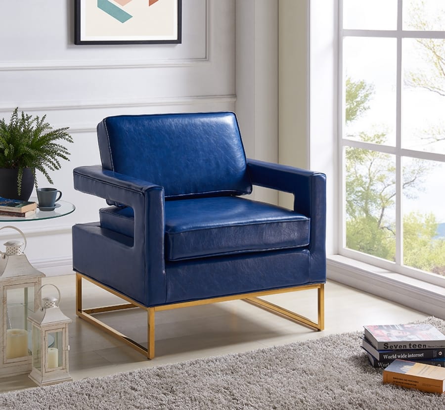 Amelia Navy Blue Leather Accent Chair