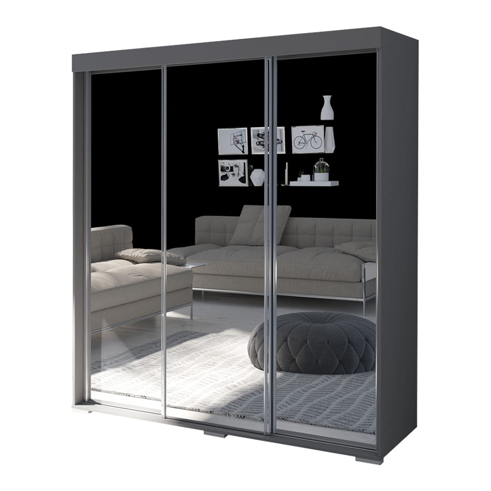 Aria 3 Door 71" Modern Wardrobe w/All Mirror Fronts by Meble Furniture