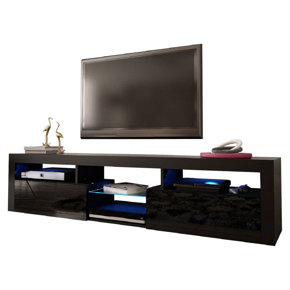 Bari 200 Black Wall Mounted Floating Modern 79" TV Stand by Meble Furniture