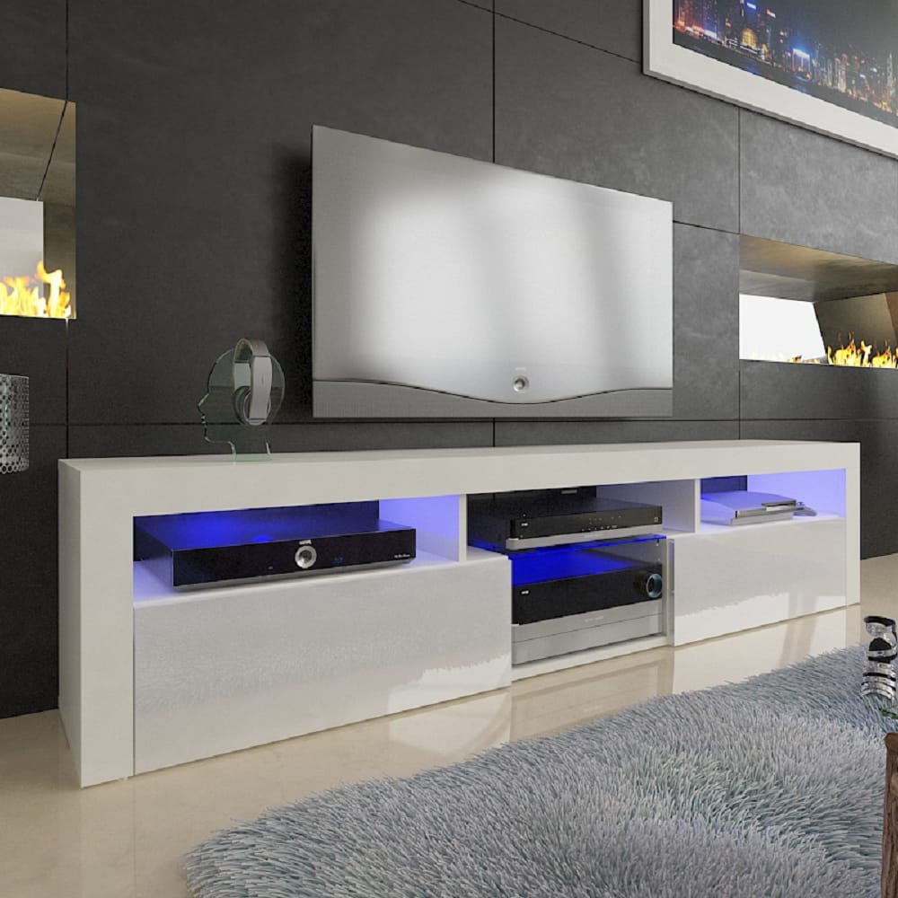 Bari 200 White Wall Mounted Floating Modern 79" TV Stand by Meble Furniture