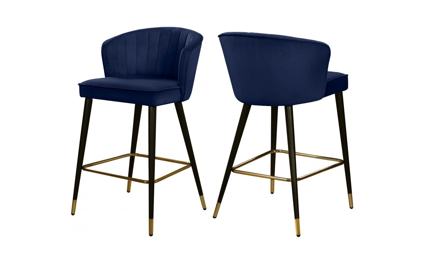 Cassie Navy Blue Velvet Counter Stool (Set of 2) by Meridian Furniture