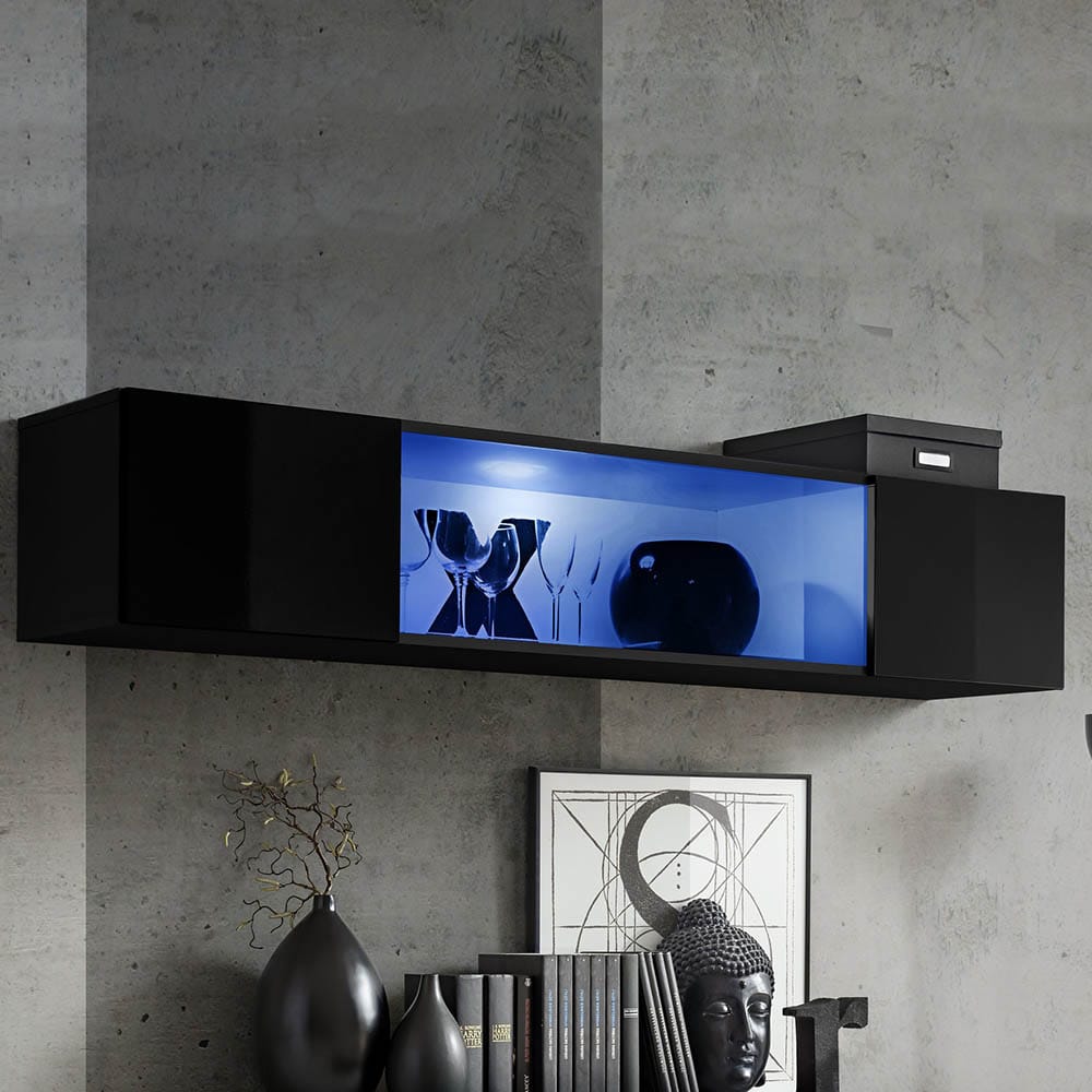 Fly Type-52 Black Wall Mounted Floating Hanging Media Cabinet at Futonland