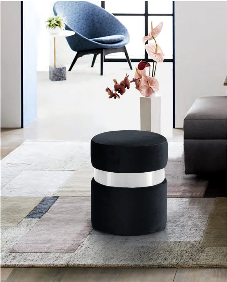 Meridian Furniture Hailey Velvet Ottoman | Stool - Chrome Meridian Furniture Hailey Velvet Ottoman | Stool - Chrome